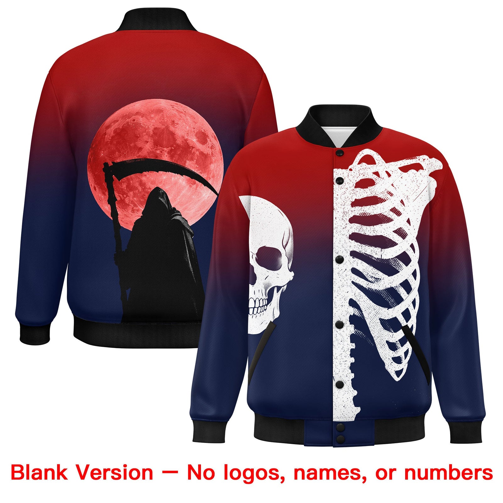 Custom Red Navy Black skeleton Halloween Graffiti Pattern Stretch Fabric Jacket| KXKSHOP