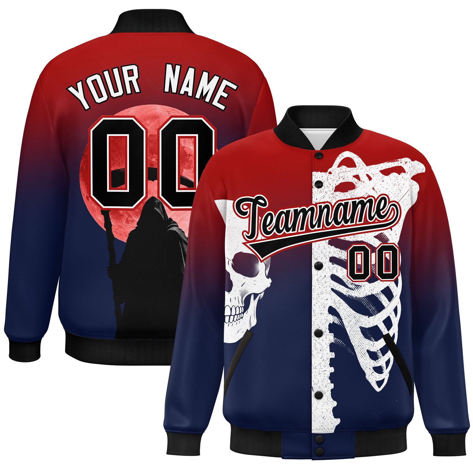 Custom Red Navy Black skeleton Halloween Graffiti Pattern Stretch Fabric Jacket| KXKSHOP