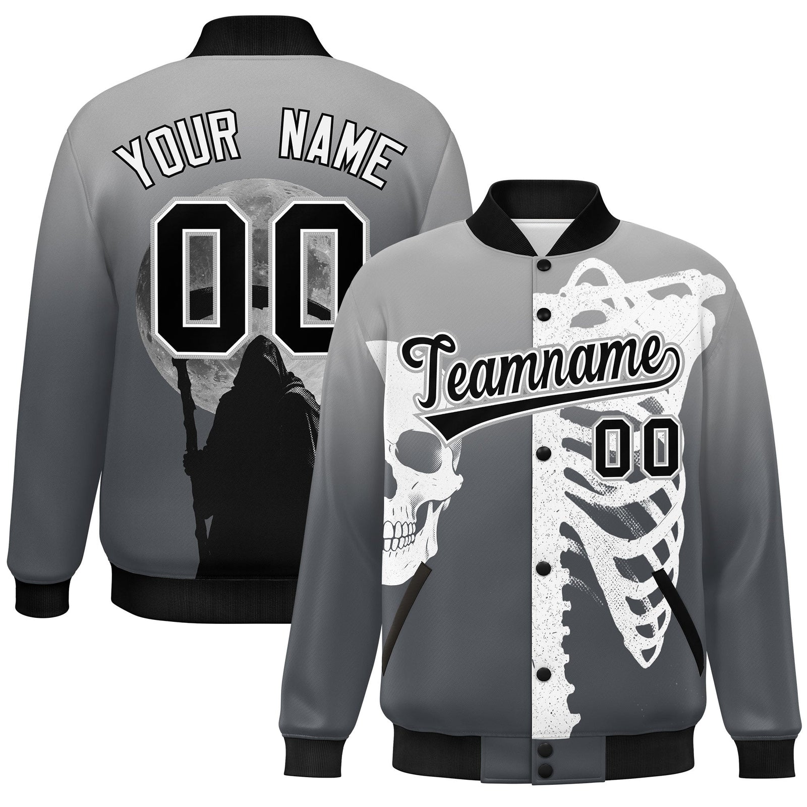 Custom Gray Dark Gray Black skeleton Halloween Graffiti Pattern Moisture-Wicking Jacket| KXKSHOP