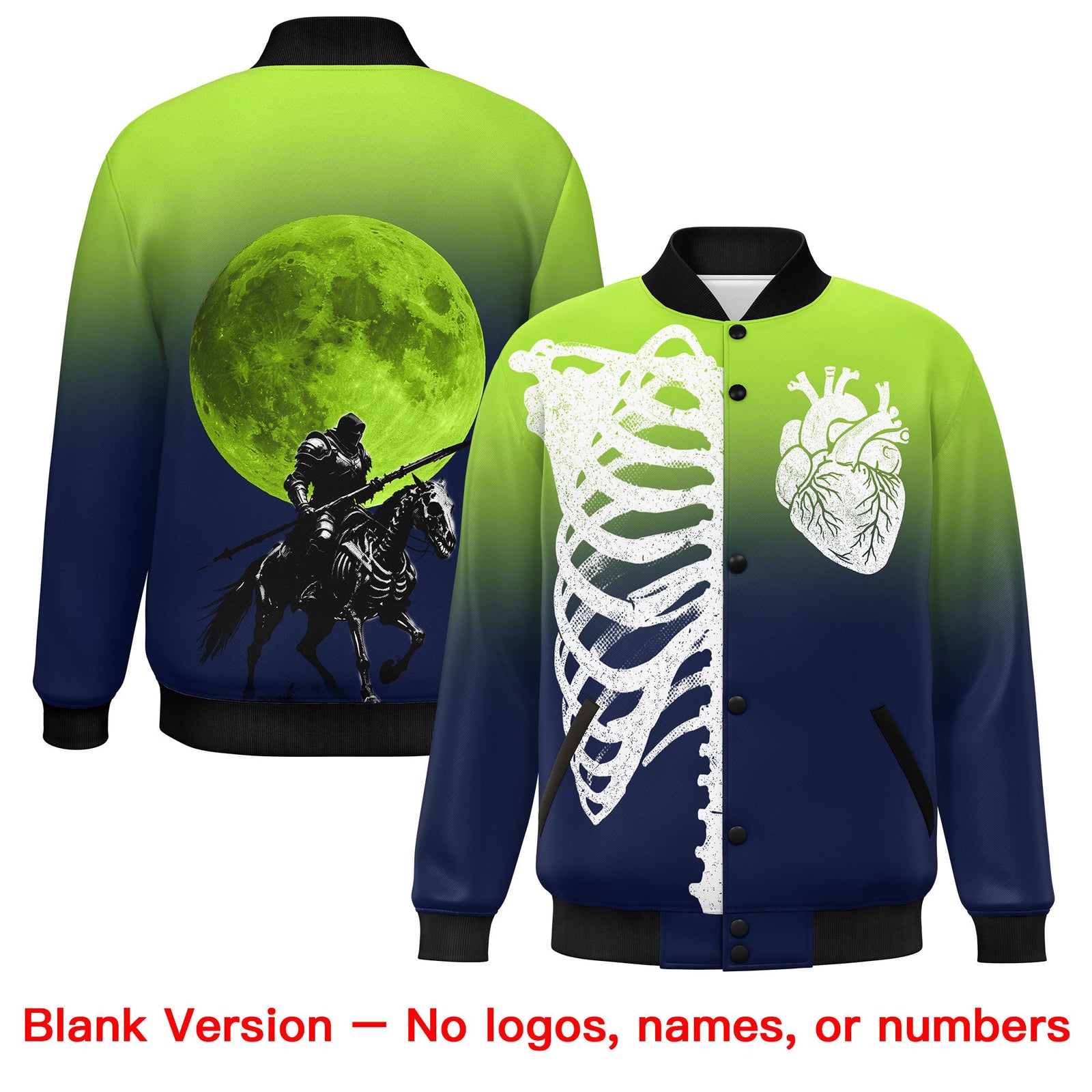 Custom Neon Green Navy Black skeleton Halloween Graffiti Pattern Stretch Fabric Jacket| KXKSHOP