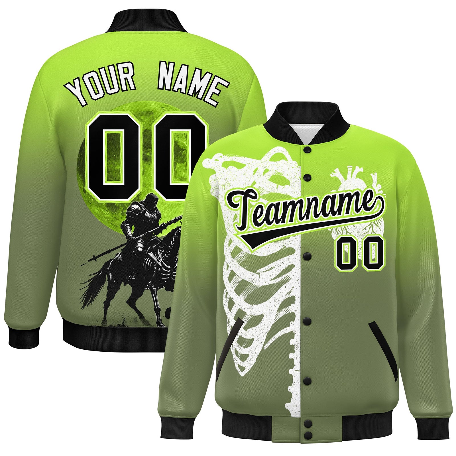 Custom Neon Green Black White skeleton Halloween Graffiti Pattern Moisture-Wicking Jacket| KXKSHOP