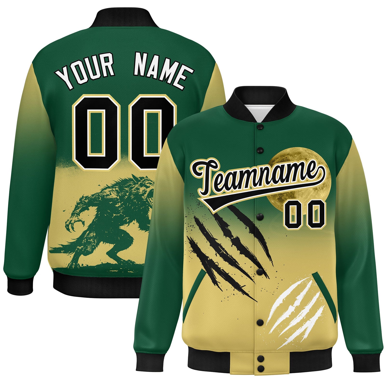 Custom Green Old Gold Black skeleton Halloween Graffiti Pattern Stretch Fabric Jacket| KXKSHOP