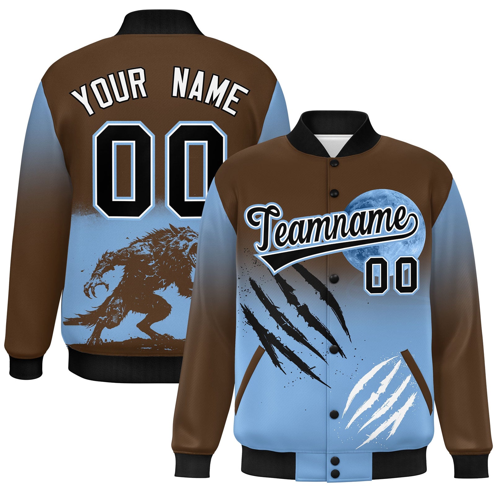 Custom Light Brown Powder Blue Black skeleton Halloween Graffiti Pattern Stretch Fabric Jacket| KXKSHOP