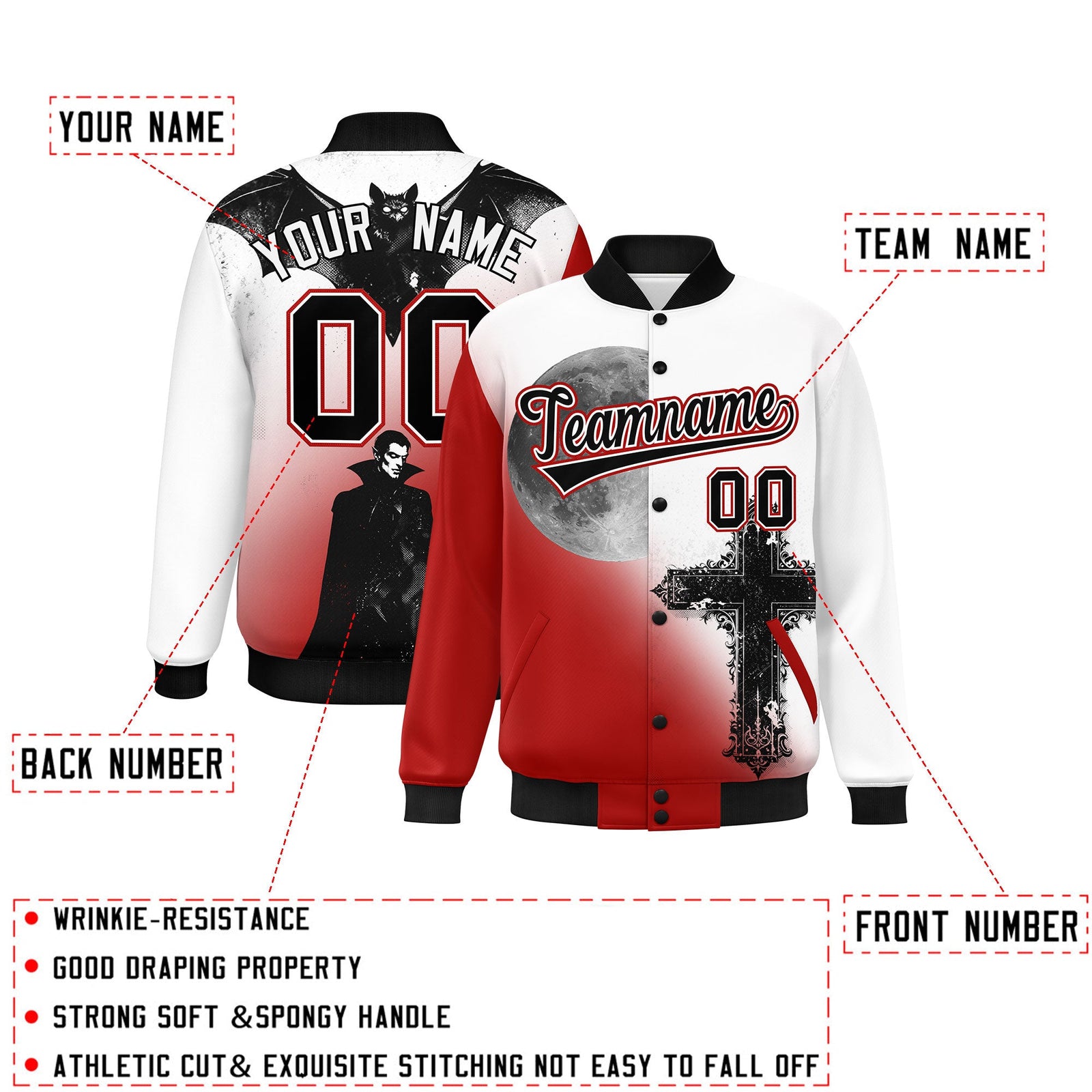 Custom White Red Black skeleton Halloween Graffiti Pattern Moisture-Wicking Jacket| KXKSHOP