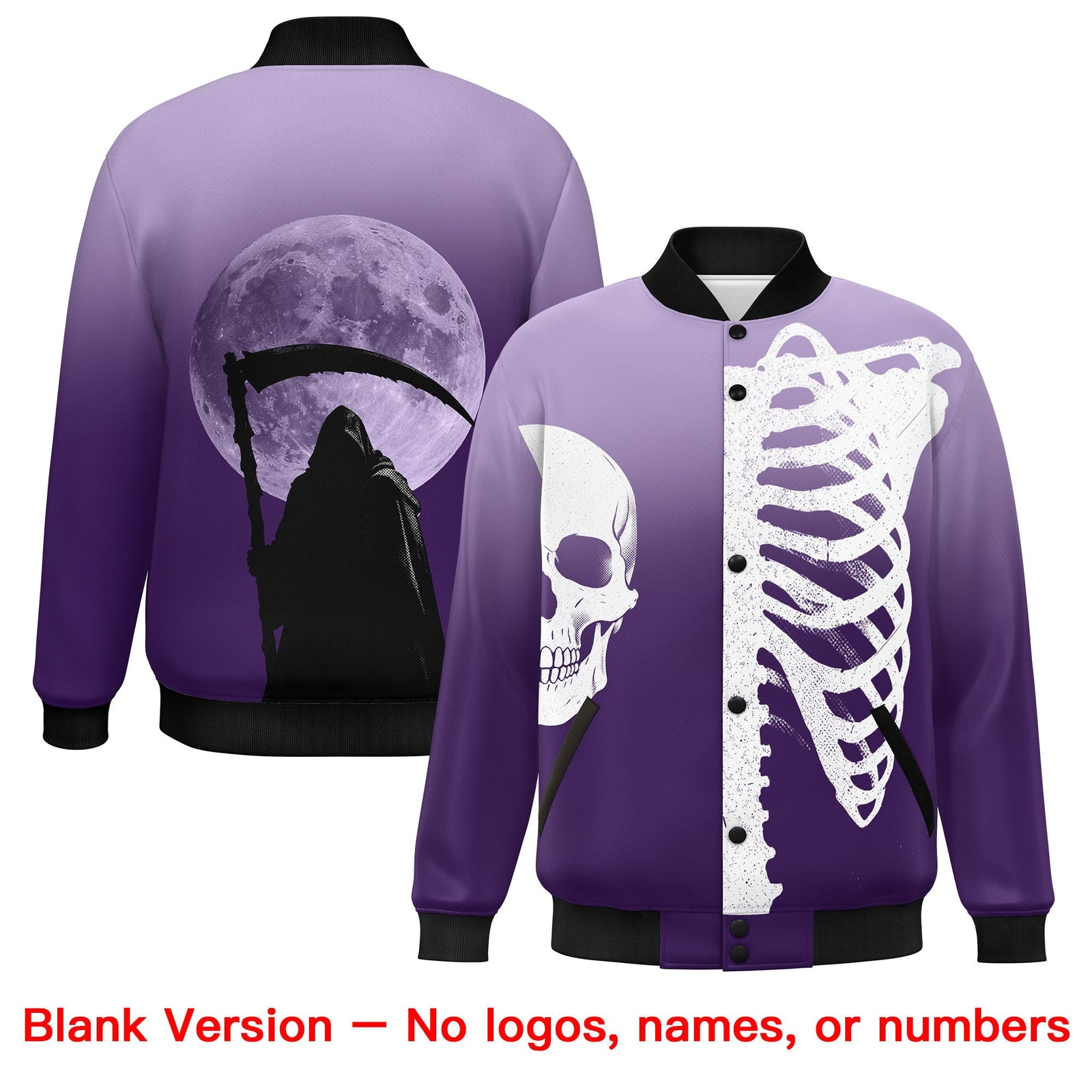 Custom Light Purple Purple Black skeleton Halloween Graffiti Pattern Stretch Fabric Jacket| KXKSHOP