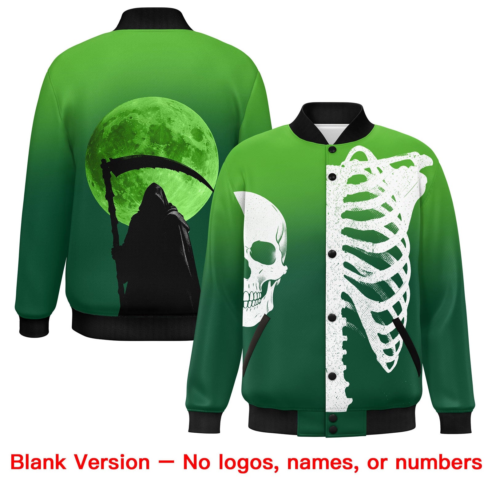 Custom Light Green Dark Green Black skeleton Halloween Graffiti Pattern Moisture-Wicking Jacket| KXKSHOP