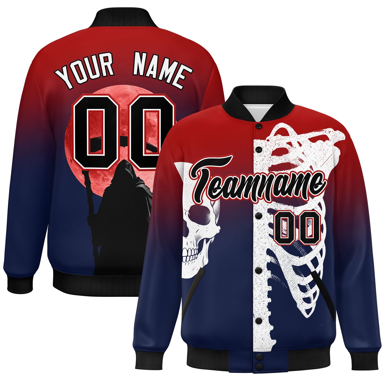 Custom Red Navy Black skeleton Halloween Graffiti Pattern Stretch Fabric Jacket| KXKSHOP