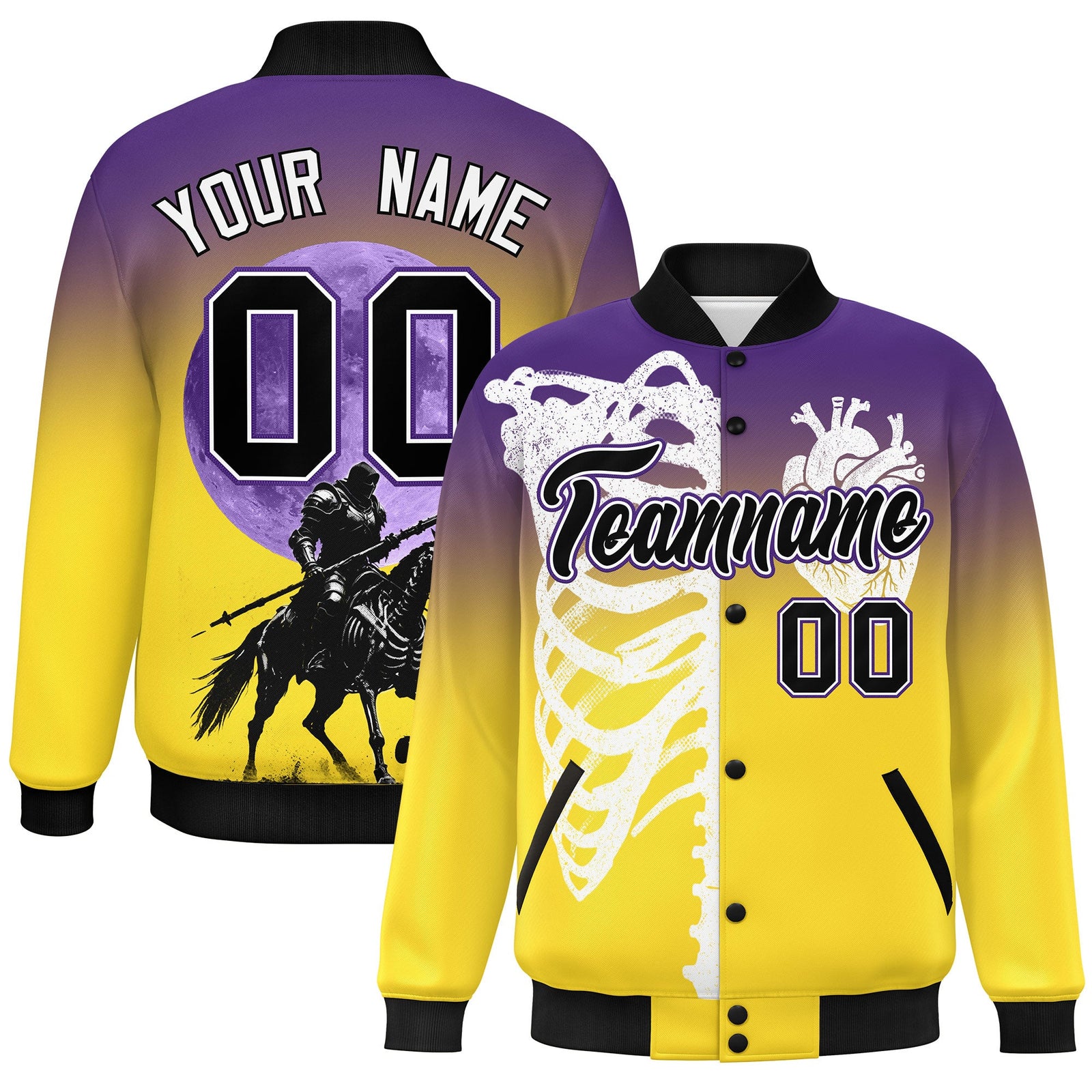 Custom Purple Gold Black skeleton Halloween Graffiti Pattern Moisture-Wicking Jacket| KXKSHOP