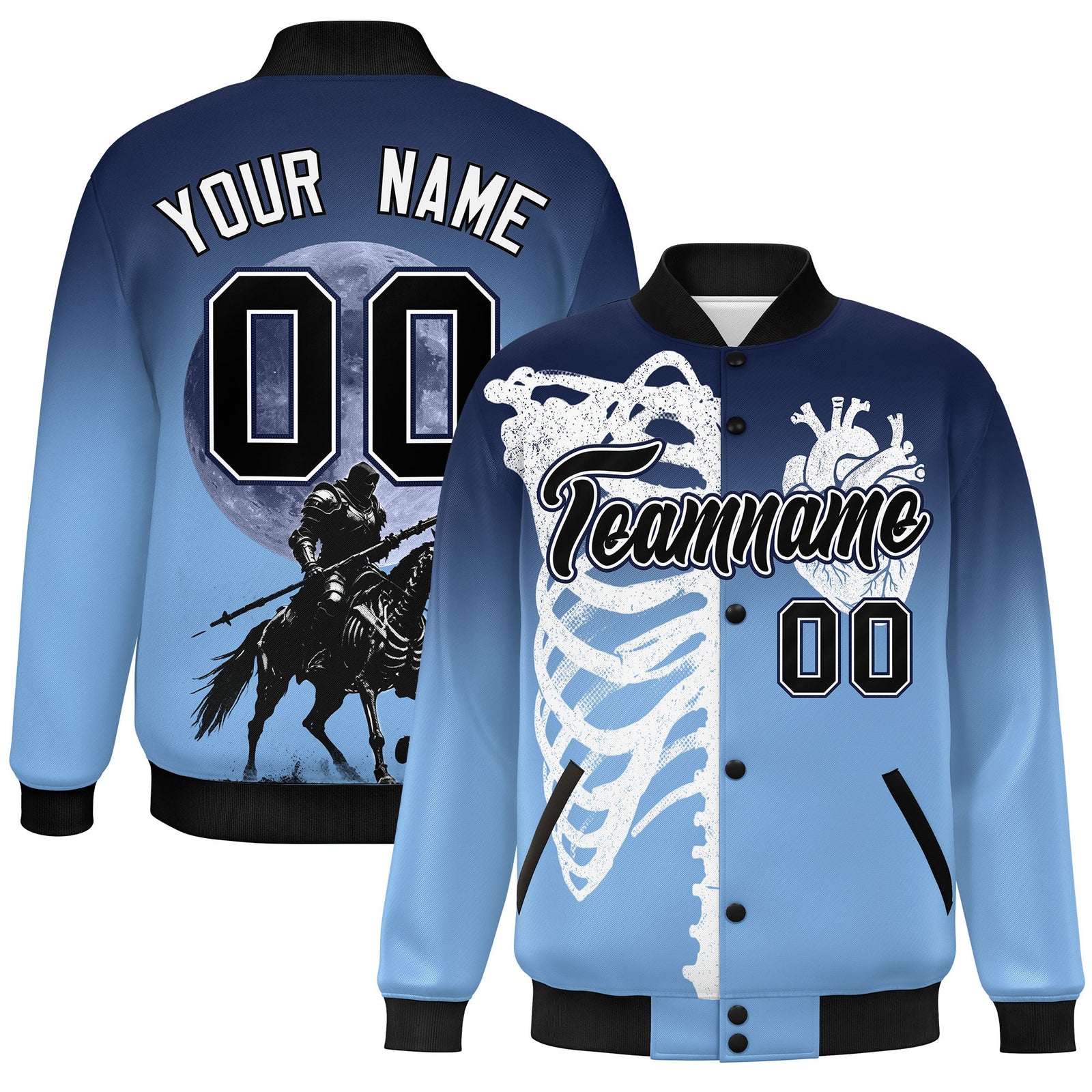 Custom Navy Light Blue Black skeleton Halloween Graffiti Pattern Moisture-Wicking Jacket| KXKSHOP