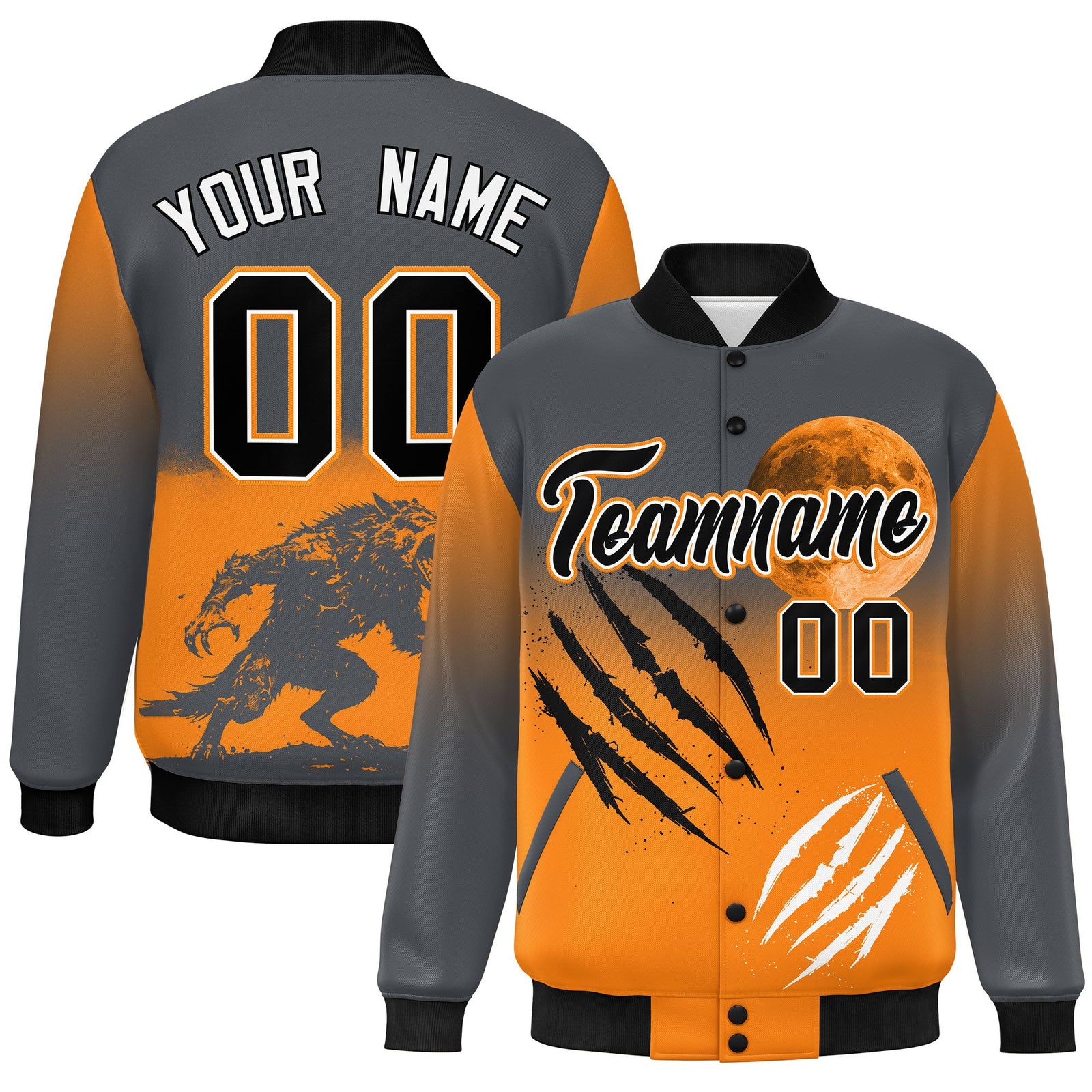 Custom Gray Orange Black skeleton Halloween Graffiti Pattern Stretch Fabric Jacket| KXKSHOP