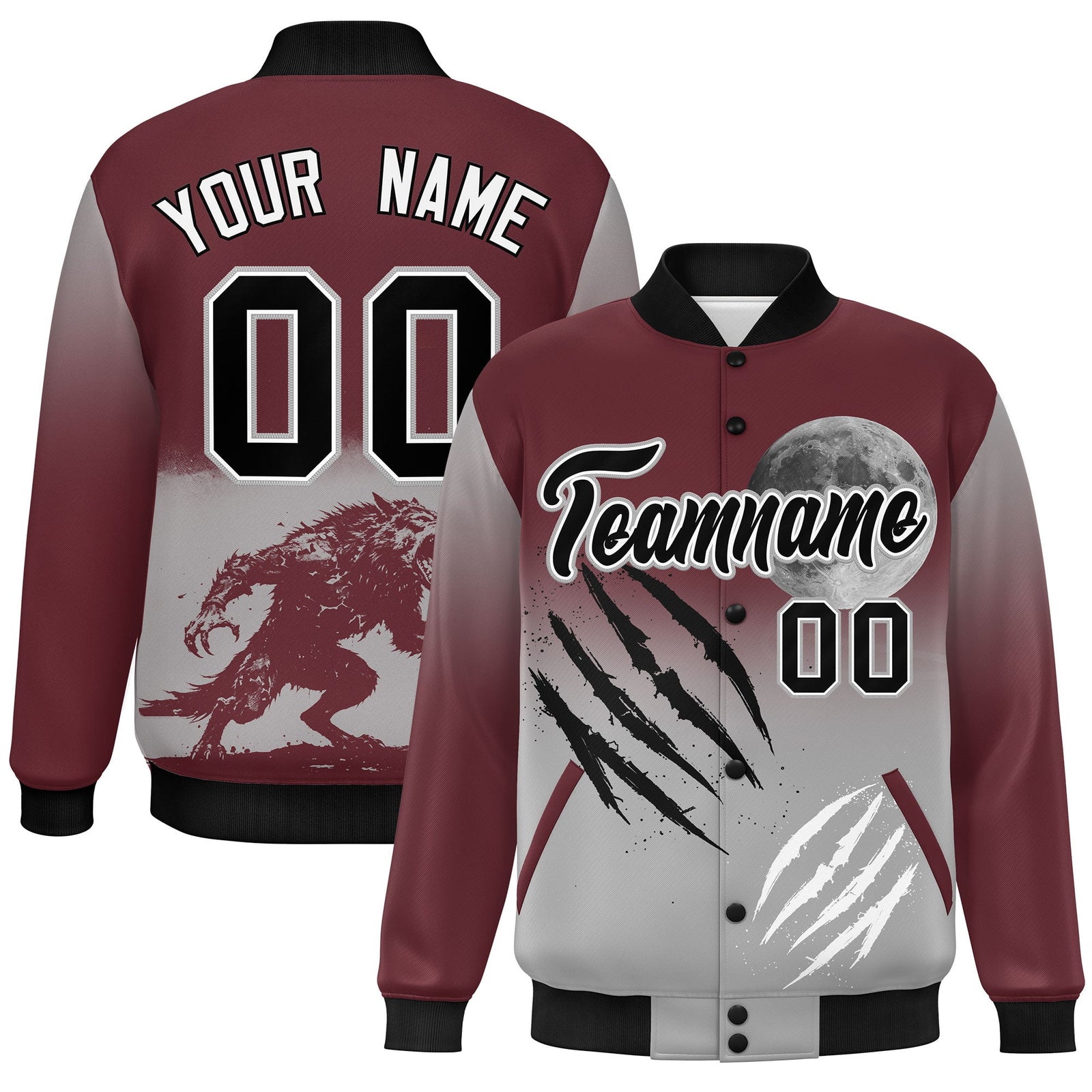 Custom Burgundy Gray Black skeleton Halloween Graffiti Pattern Moisture-Wicking Jacket| KXKSHOP