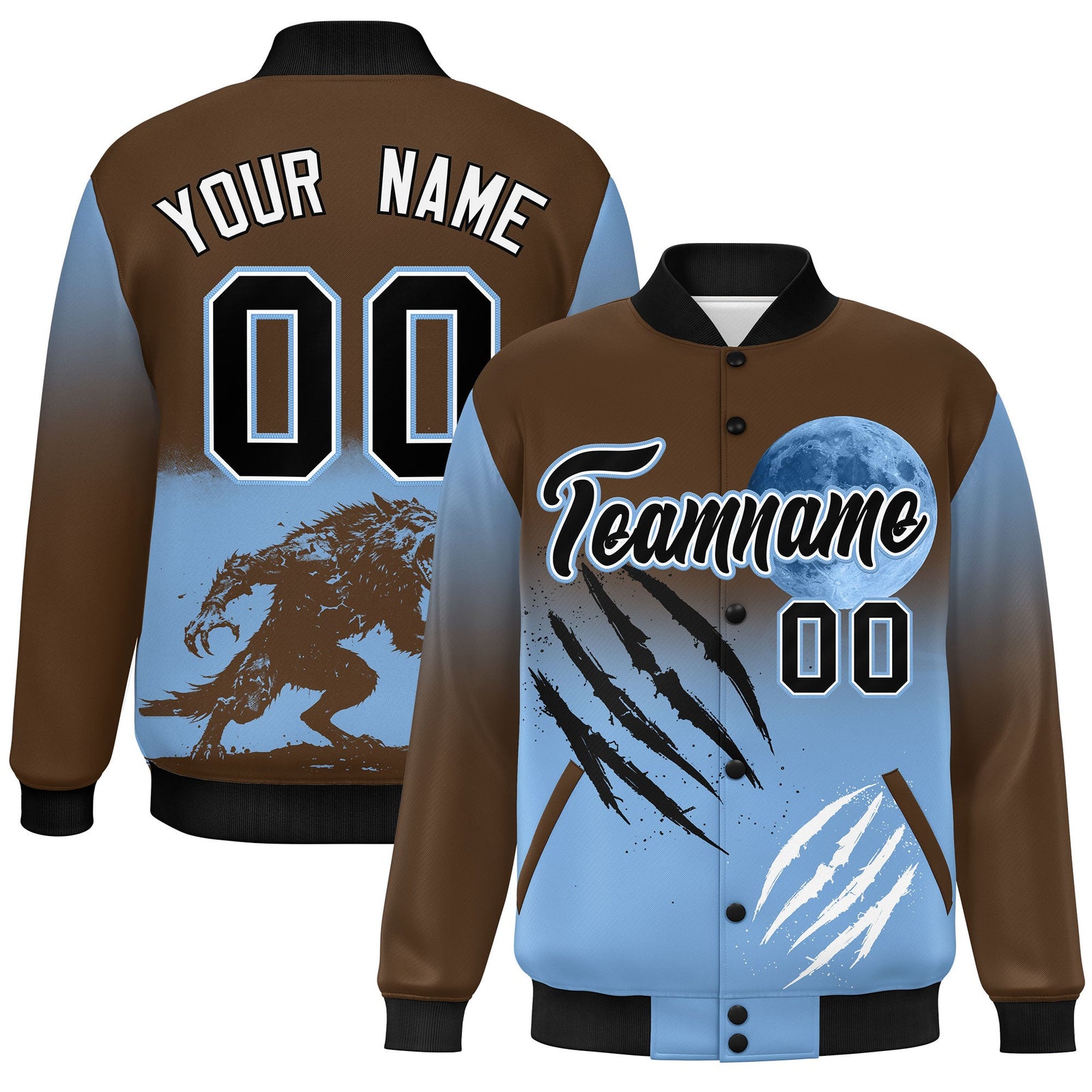 Custom Light Brown Powder Blue Black skeleton Halloween Graffiti Pattern Stretch Fabric Jacket| KXKSHOP