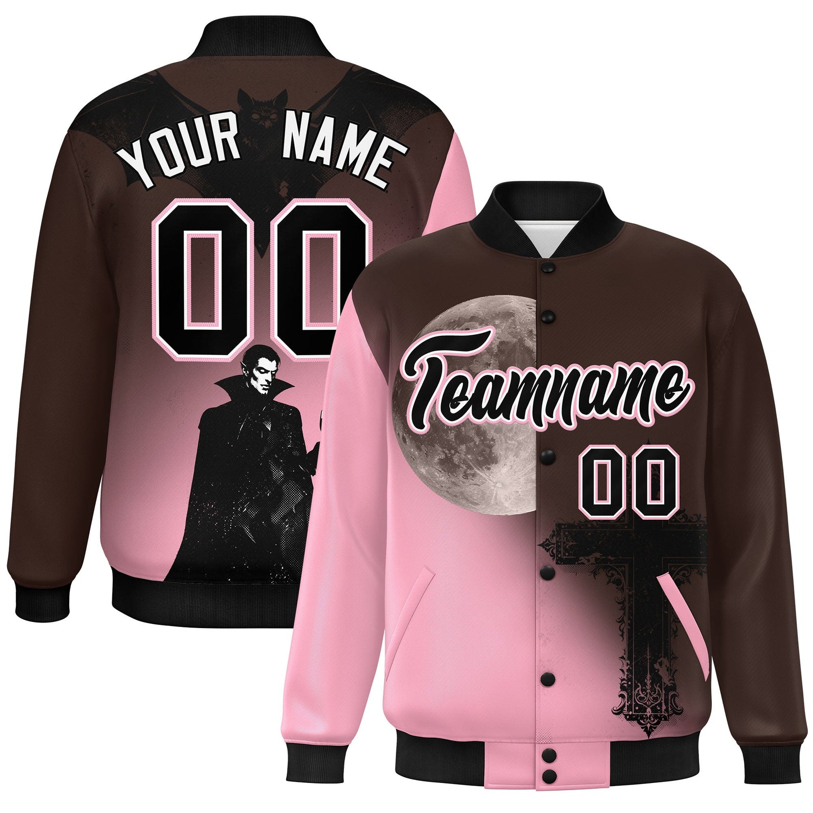 Custom Brown Light Pink Black skeleton Halloween Graffiti Pattern Stretch Fabric Jacket| KXKSHOP