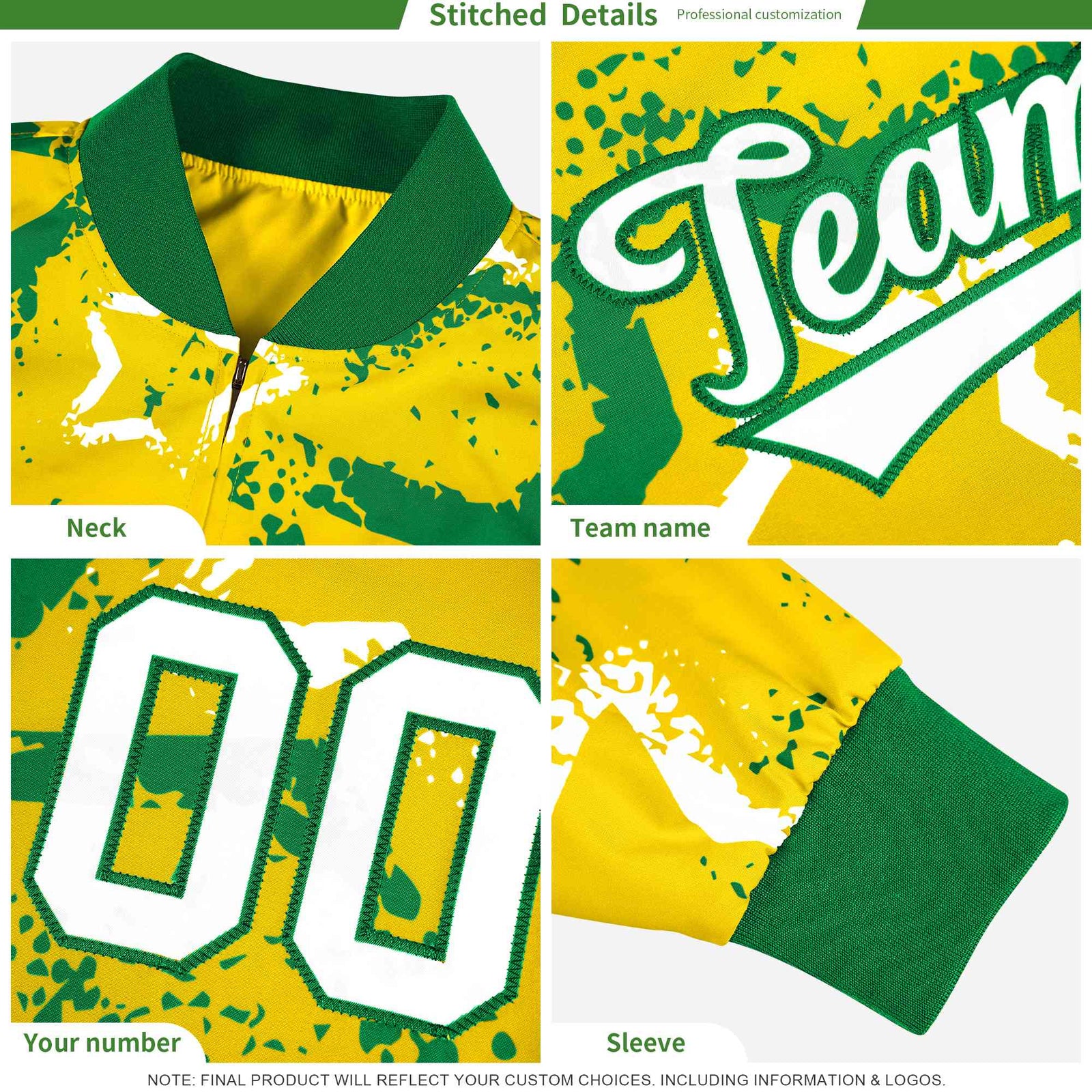 Custom Kelly Green Ice Cream Cone Graffiti Pattern Full-Snap Varsity Letterman Jackets