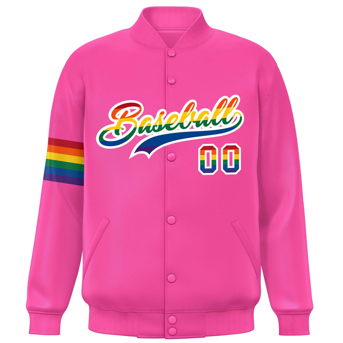 Custom Pink LGBT Rainbow For Pride Month Classic Style Letterman Baseball Jacket