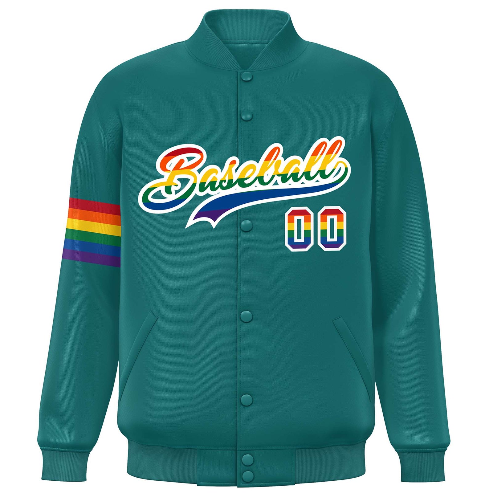 Custom Aqua LGBT Rainbow For Pride Month Classic Style Letterman Baseball Jacket