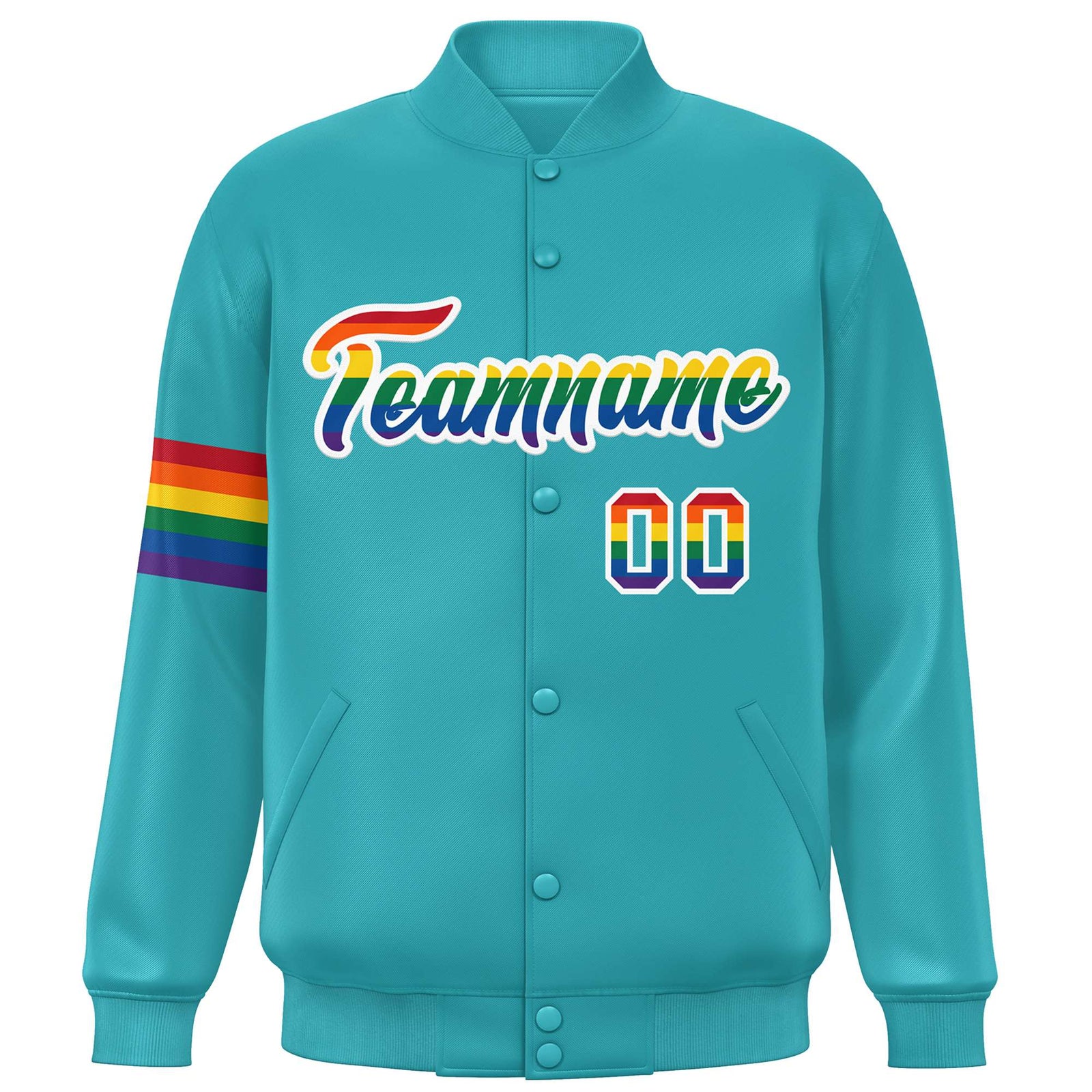 Custom Aqua LGBT Rainbow For Pride Month Classic Style Letterman Baseball Jacket