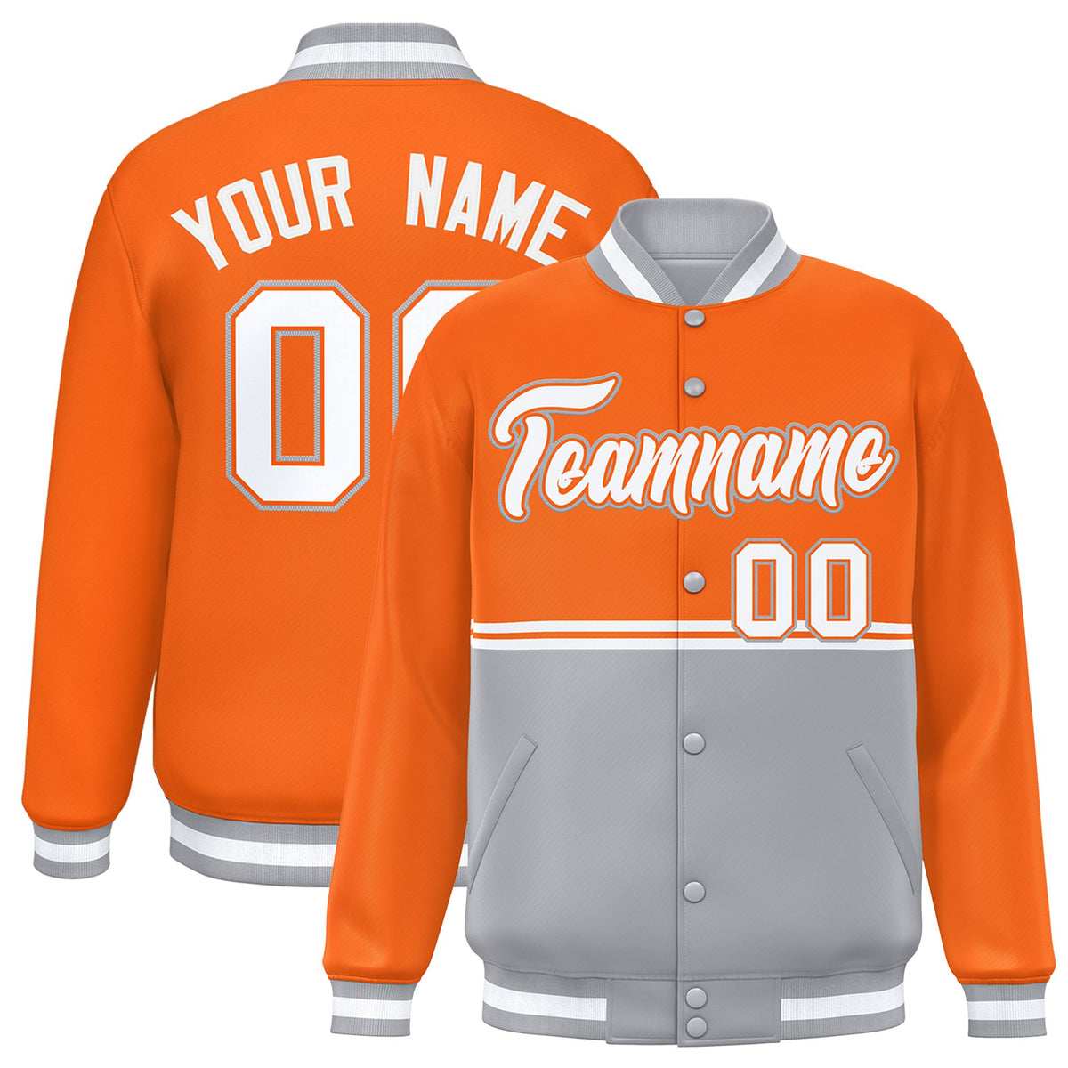 Custom Orange Gray Varsity Full-Snap Color Block Letterman Jacket
