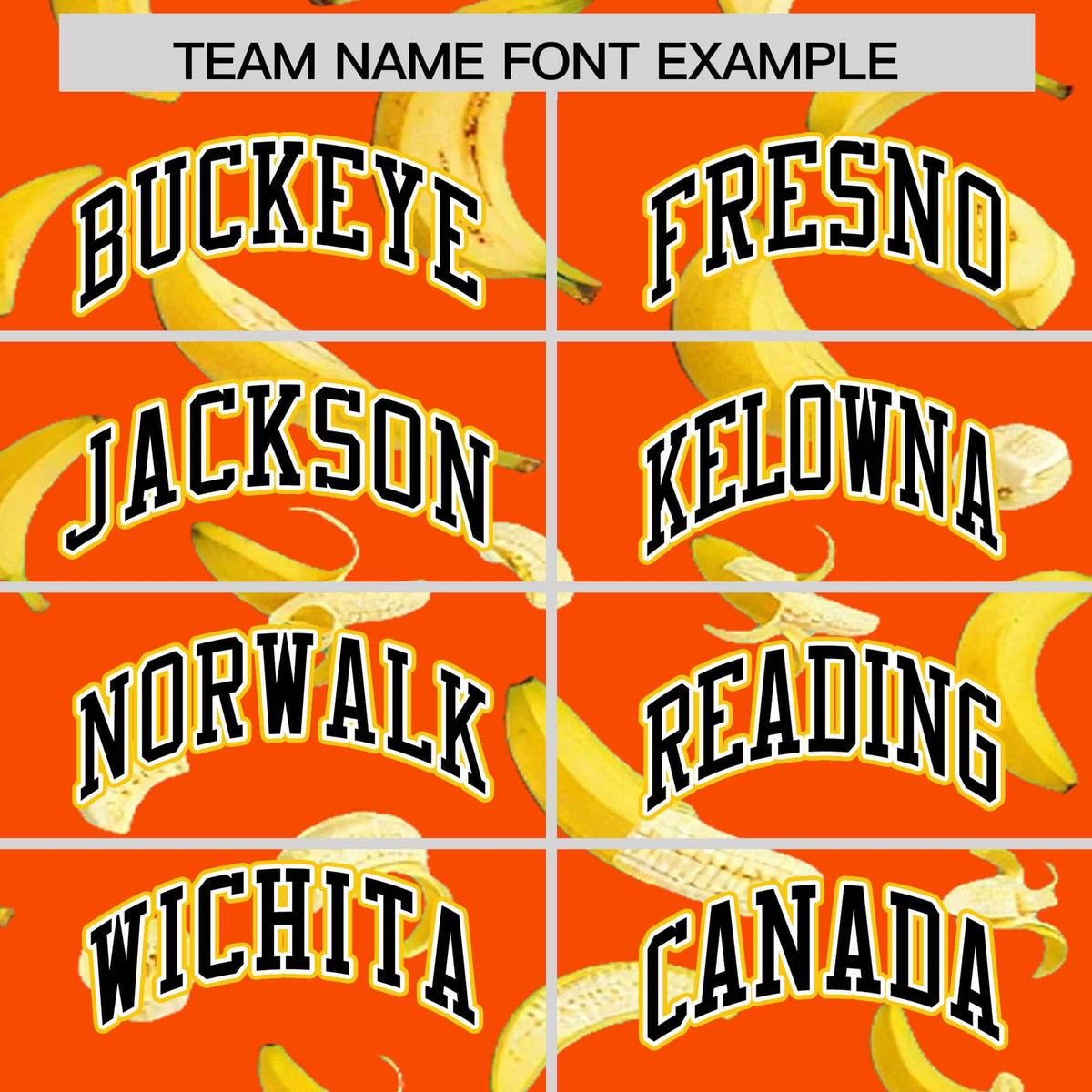 Custom Orange Varsity Full-Zip Banana Pattern Letterman Bomber Jacket | Graffiti Pattern | Embroidery&amp;Dye-sublimation printing | KXKSHOP