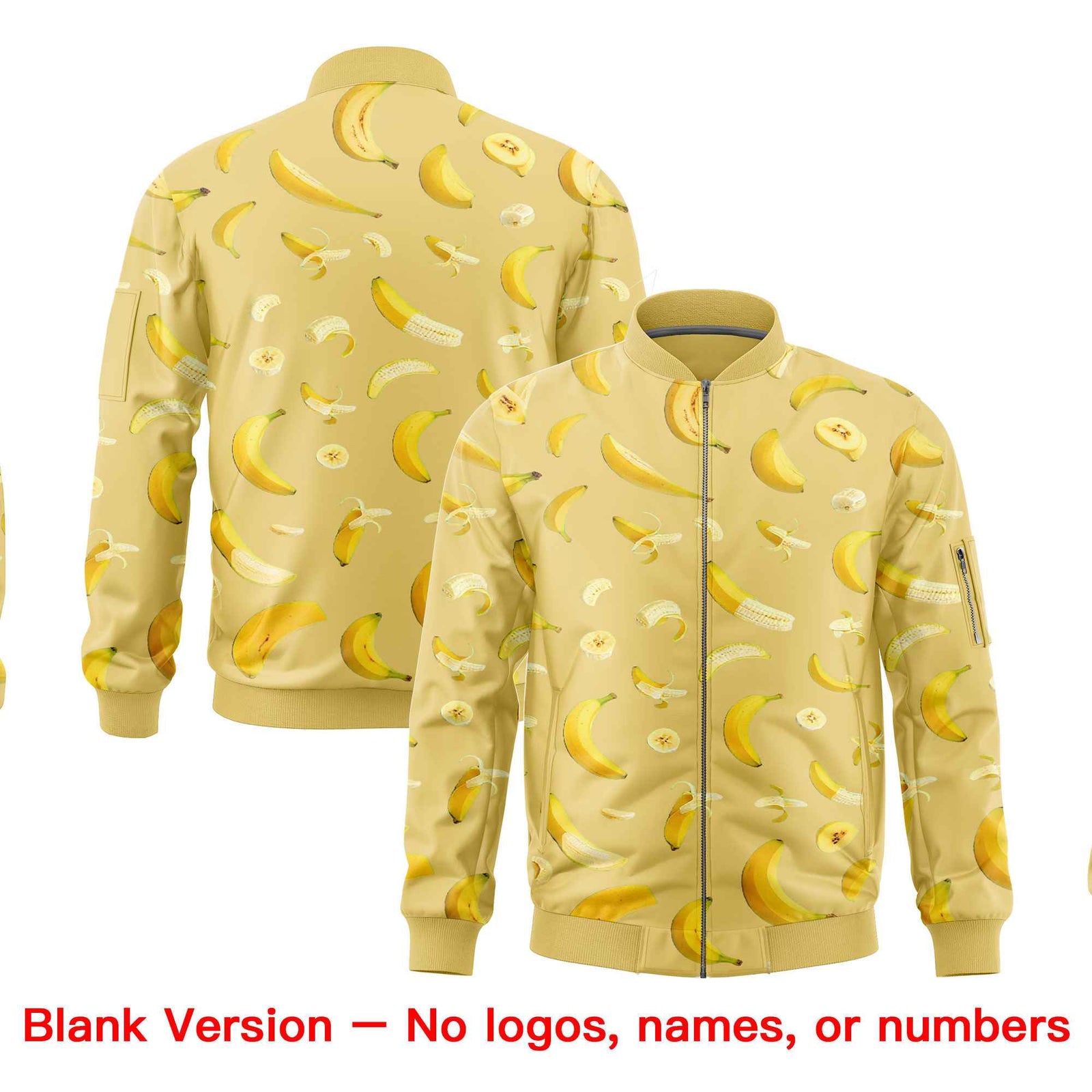Custom Old Gold Varsity Full-Zip Banana Pattern Letterman Bomber Jacket | Graffiti Pattern | Embroidery&Dye-sublimation printing | KXKSHOP