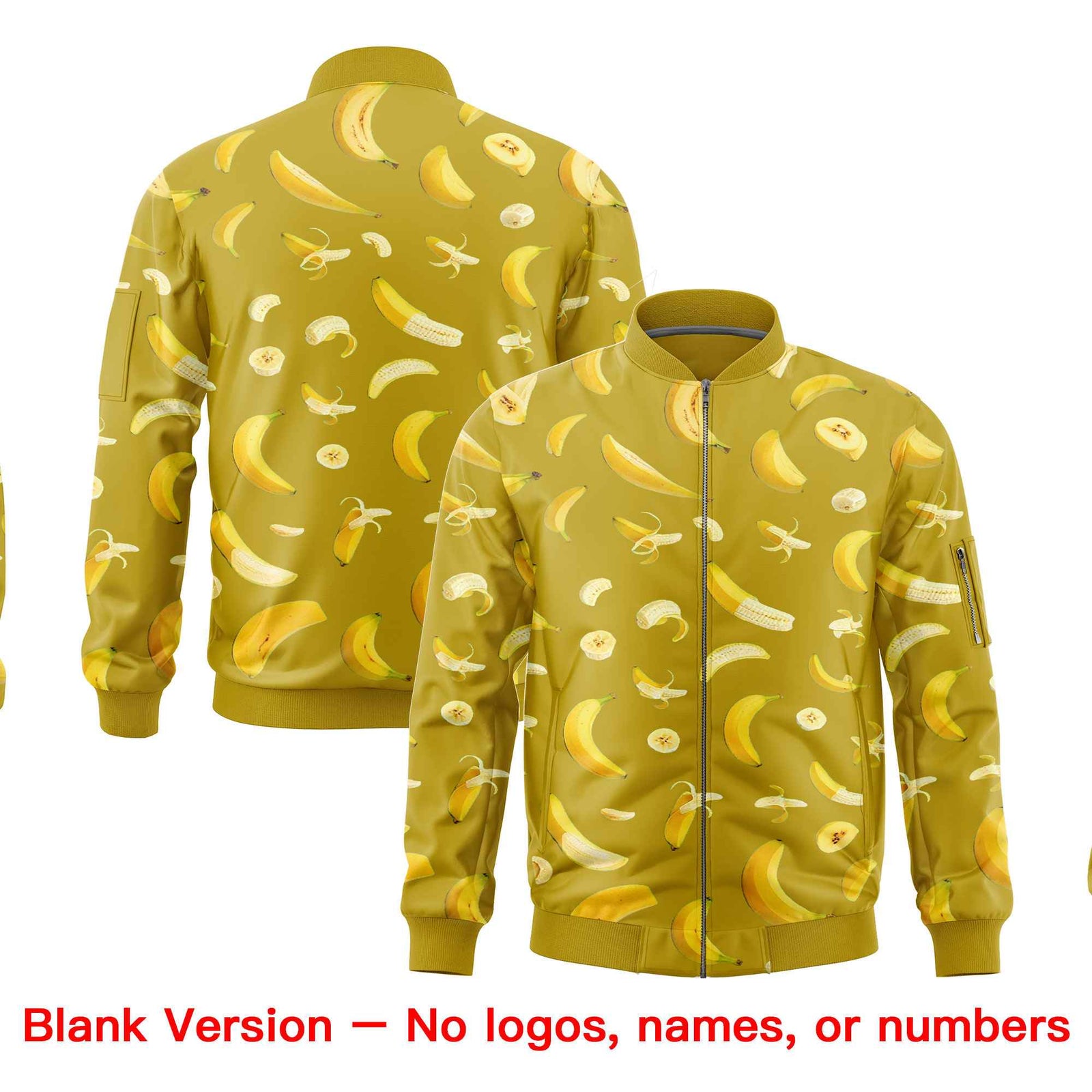 Custom Old Gold Varsity Full-Zip Banana Pattern Letterman Bomber Jacket | Graffiti Pattern | Embroidery&Dye-sublimation printing | KXKSHOP