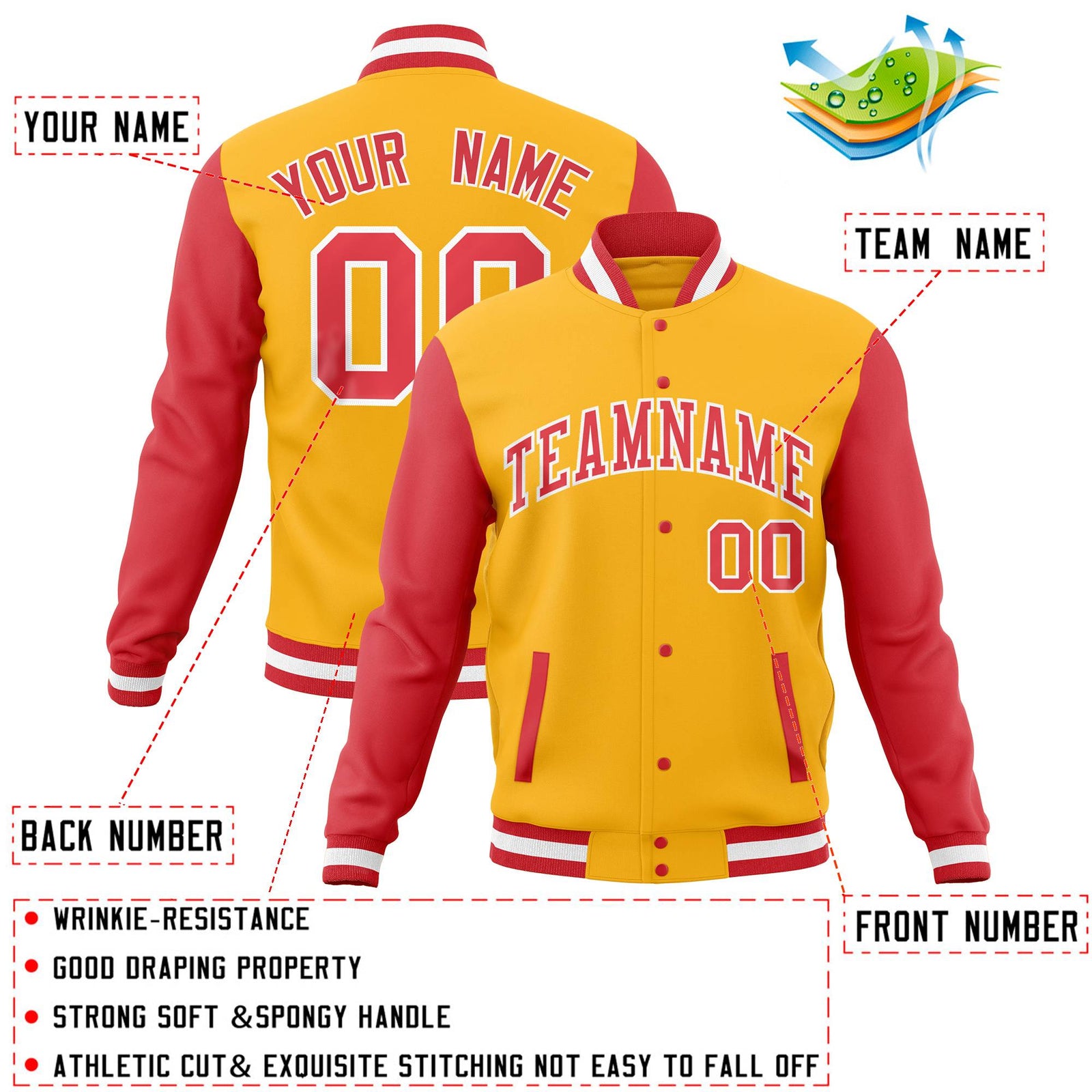 Custom Purple Gold Full-Snap Varsity Raglan Sleeves Letterman Baseball Jacket