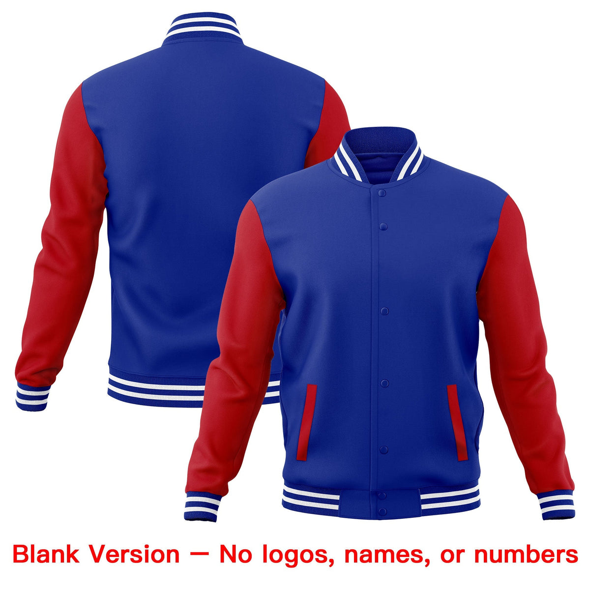 Custom Red Royal Blue White Raglan Sleeves Full-Snap Letterman Cotton Fabric Jacket| KXKSHOP