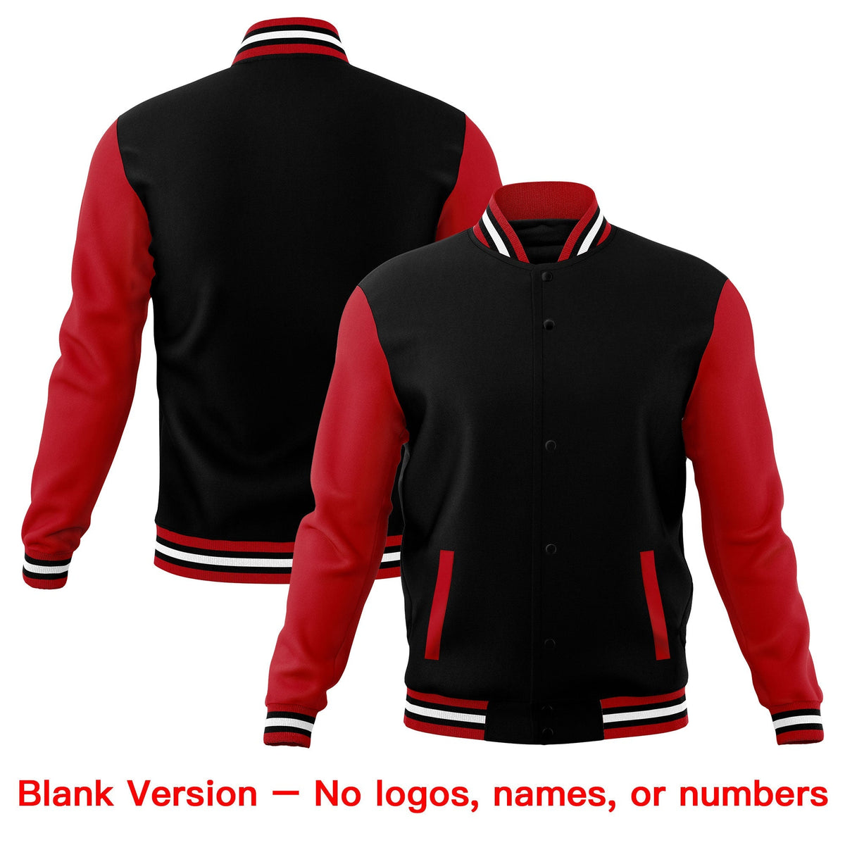 Custom Red White Black Raglan Sleeves Full-Snap Letterman Cotton Fabric Jacket| KXKSHOP