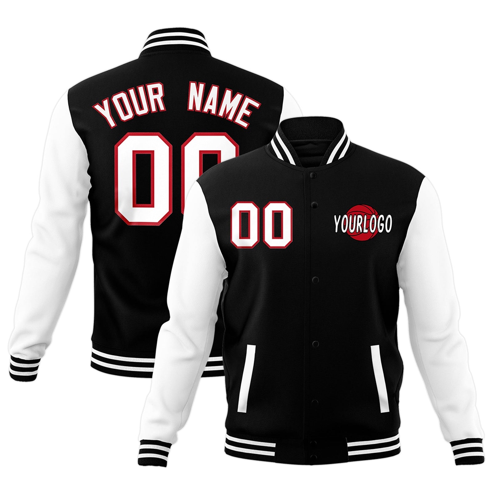 Custom Black White Red Raglan Sleeves Classic Style Letterman Cotton Fabric Jacket| KXKSHOP