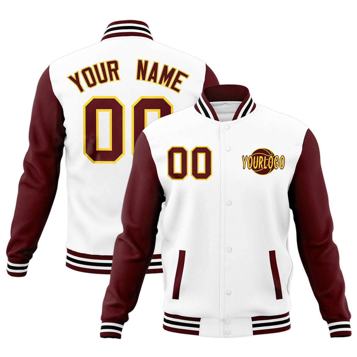 Custom White Crimson Black Raglan Sleeves Classic Style Letterman Cotton Fabric Jacket| KXKSHOP