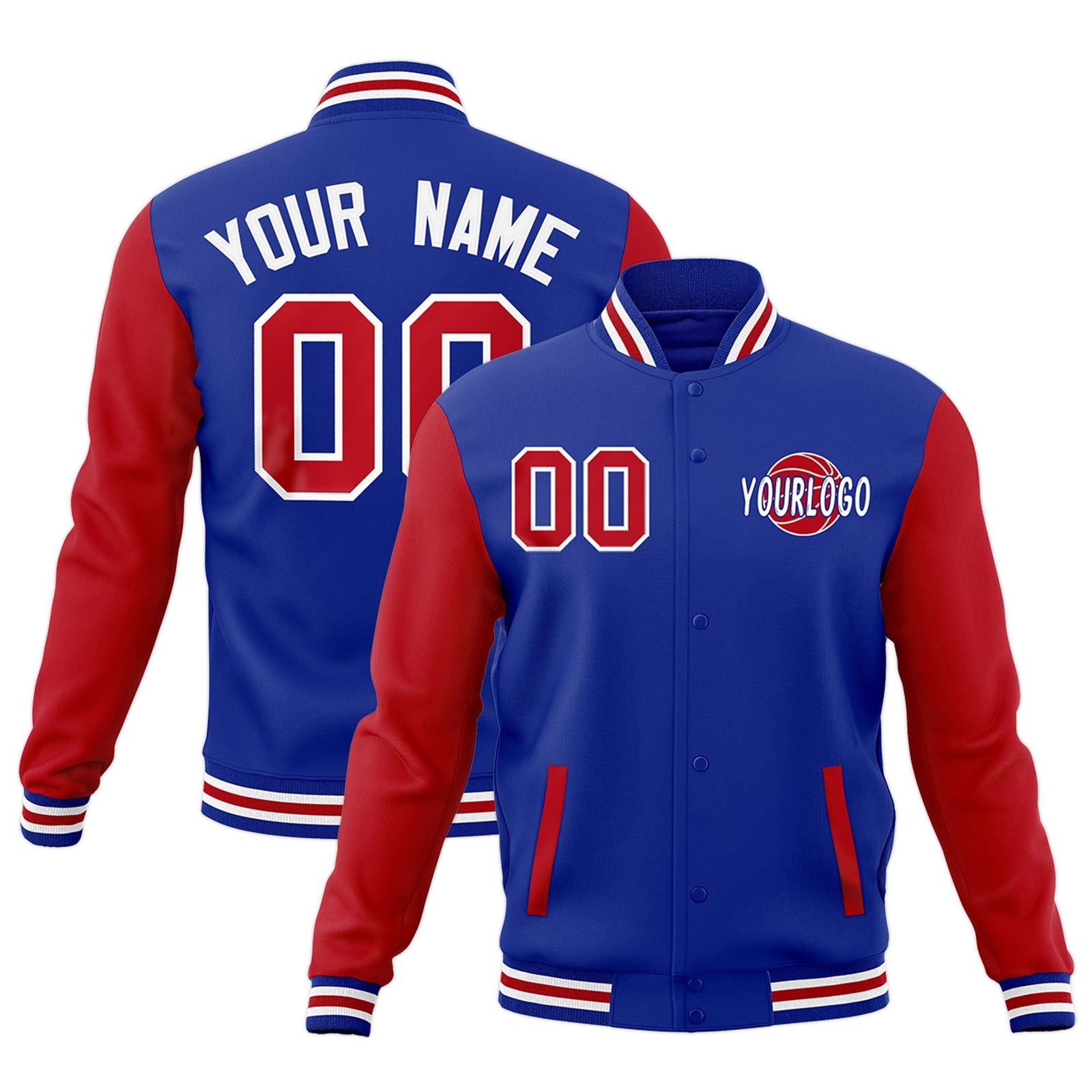 Custom Royal Blue Red White Raglan Sleeves Classic Style Letterman Cotton Fabric Jacket| KXKSHOP