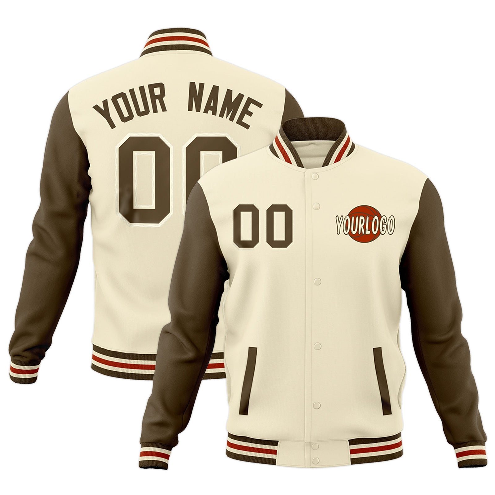 Custom Cream Light Brown Dark Orange Raglan Sleeves Classic Style Letterman Cotton Fabric Jacket| KXKSHOP