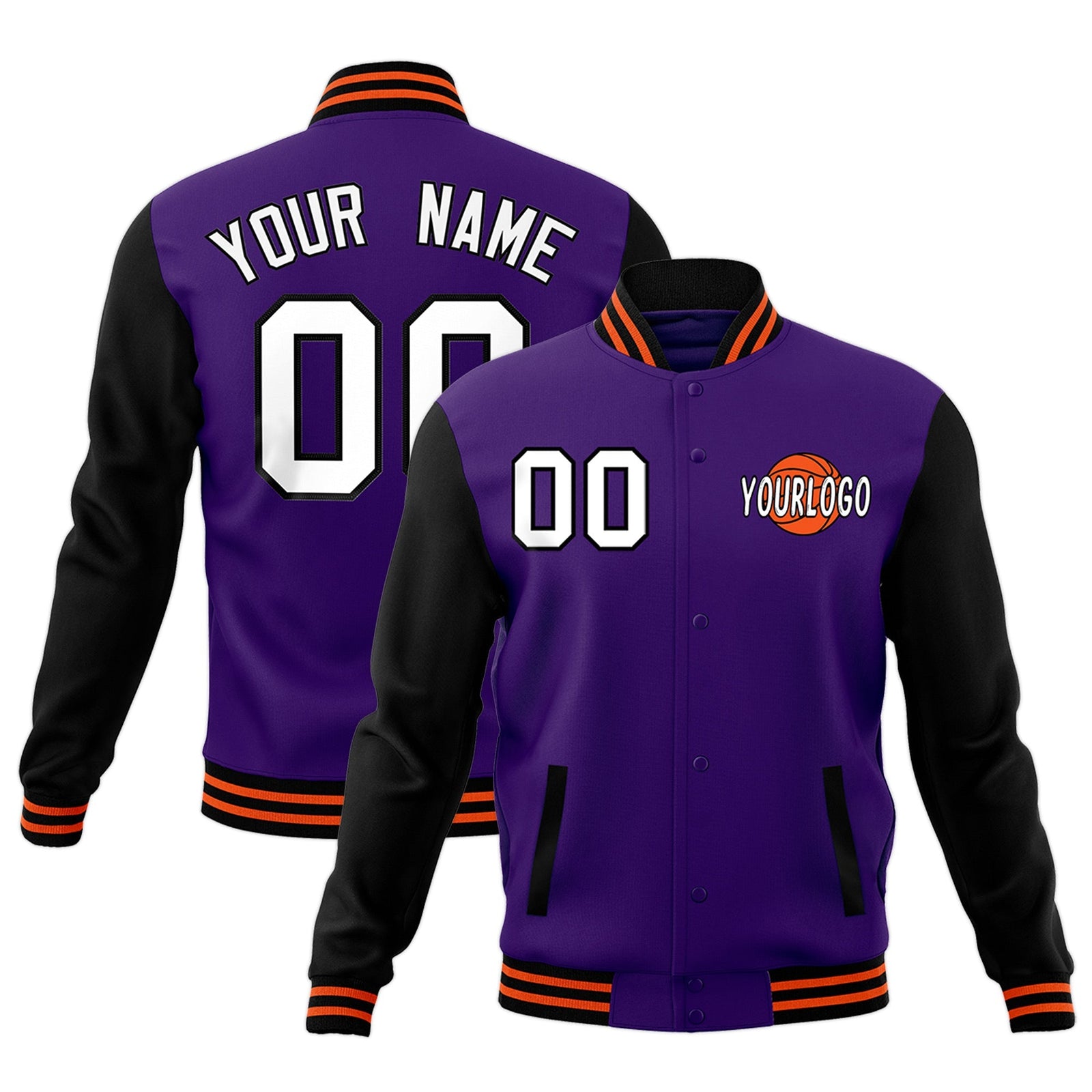 Custom Purple Black Orange Raglan Sleeves Classic Style Letterman Cotton Fabric Jacket| KXKSHOP