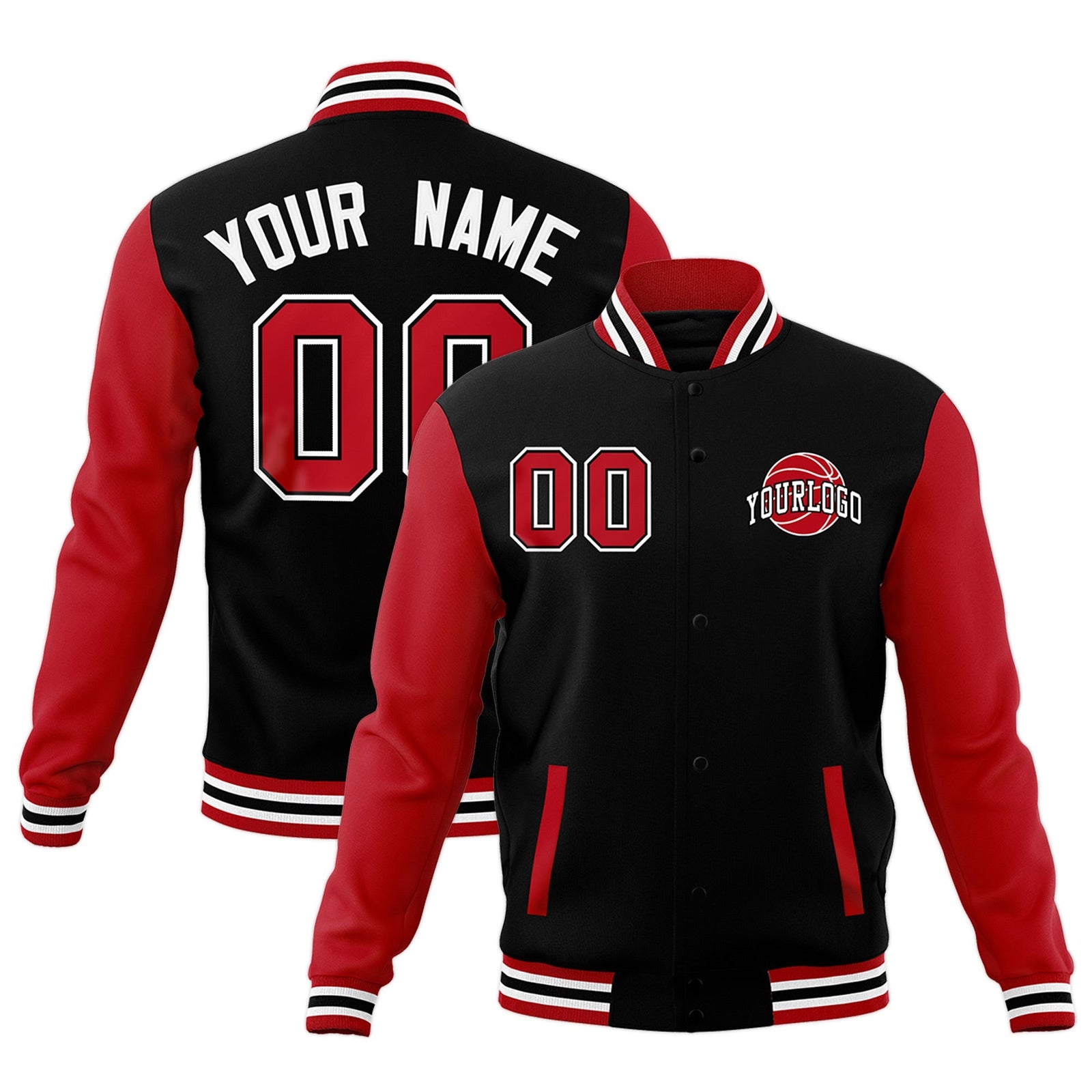Custom Red Black Raglan Sleeves Classic Style Letterman Cotton Fabric Jacket| KXKSHOP