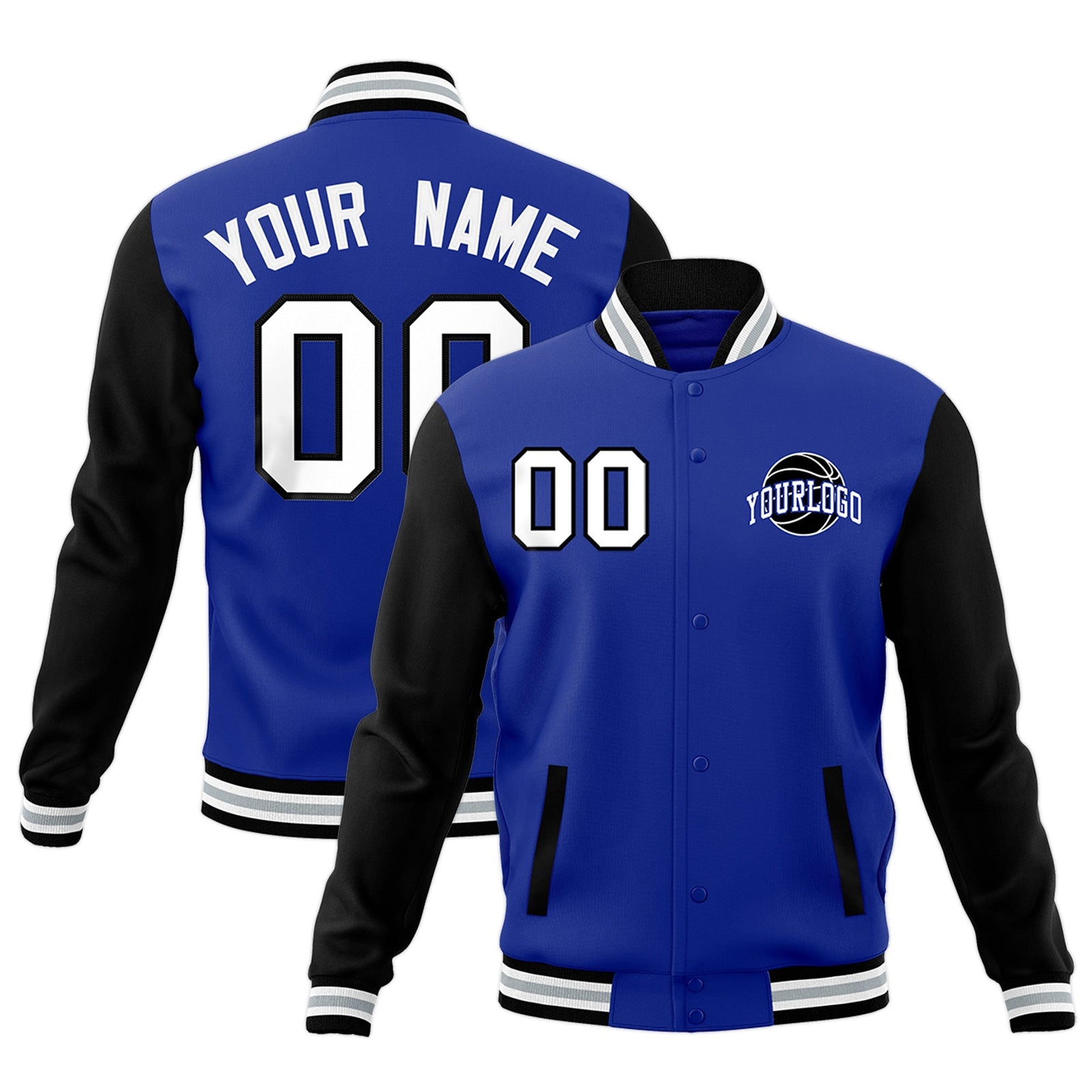 Custom Black Royal Blue Raglan Sleeves Classic Style Letterman Cotton Fabric Jacket| KXKSHOP