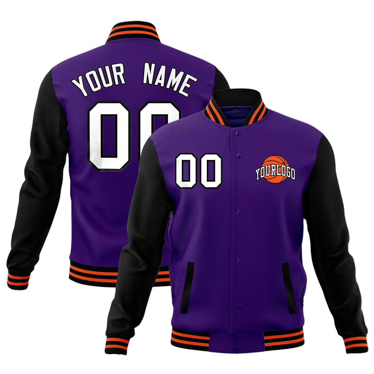 Custom Purple Black Orange Raglan Sleeves Classic Style Letterman Cotton Fabric Jacket| KXKSHOP