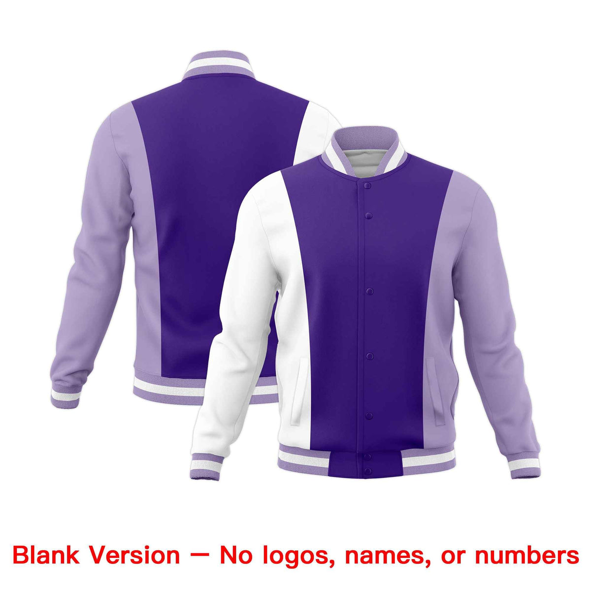 Custom Purple White Light Purple Personalization Varsity Full-Snap Three Color Blocks Letterman Jacket| KXKSHOP