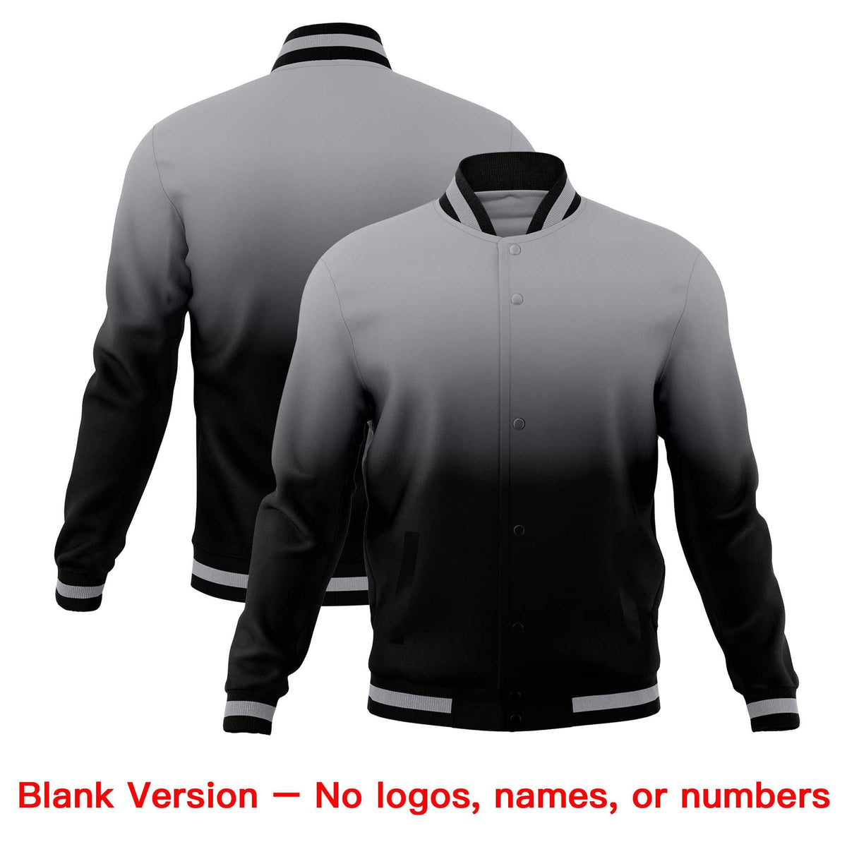 Custom Gray Black Full-Snap Varsity Personalization Gradient Fashion Letterman Jacket