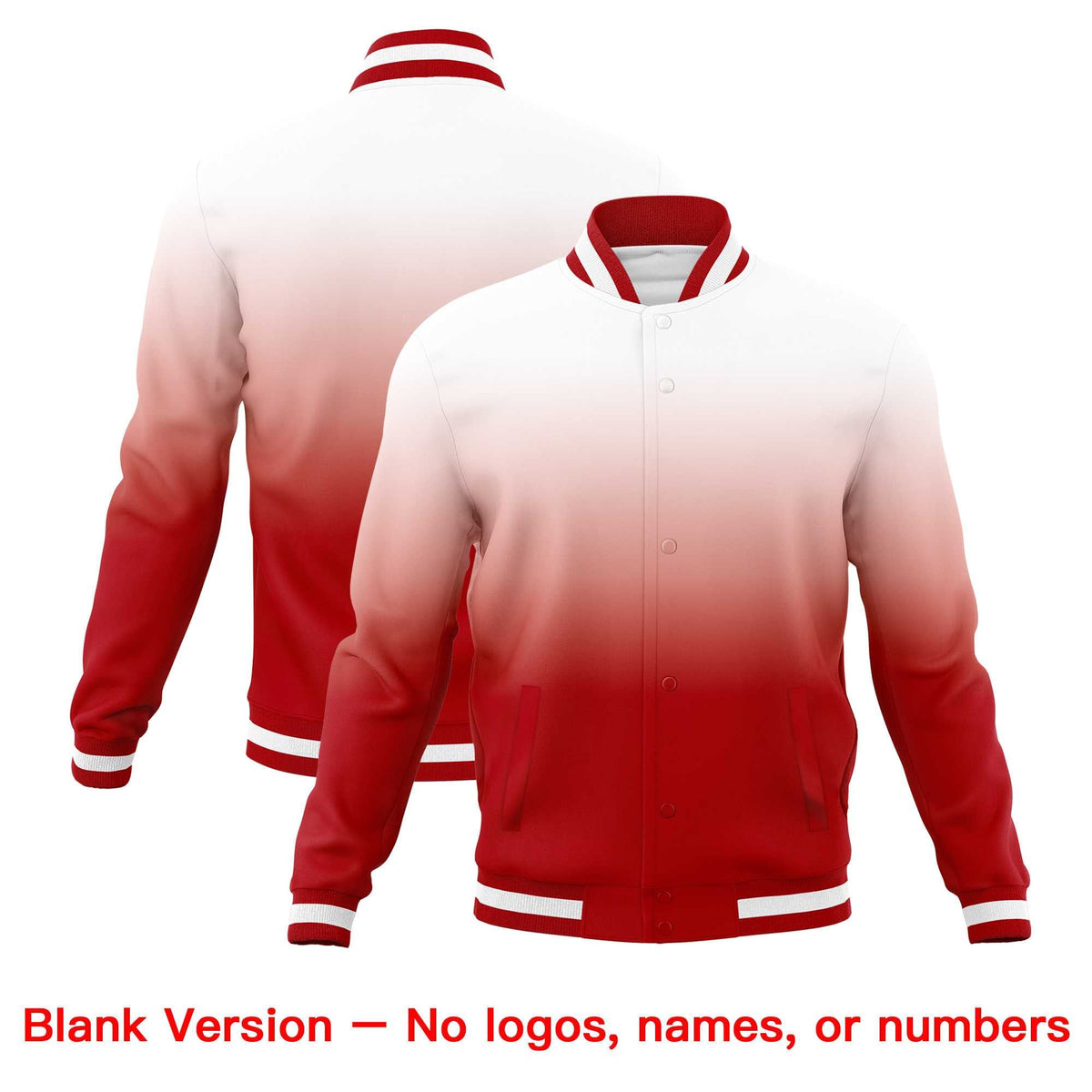 Custom White Red Full-Snap Varsity Personalization Gradient Fashion Letterman Jacket