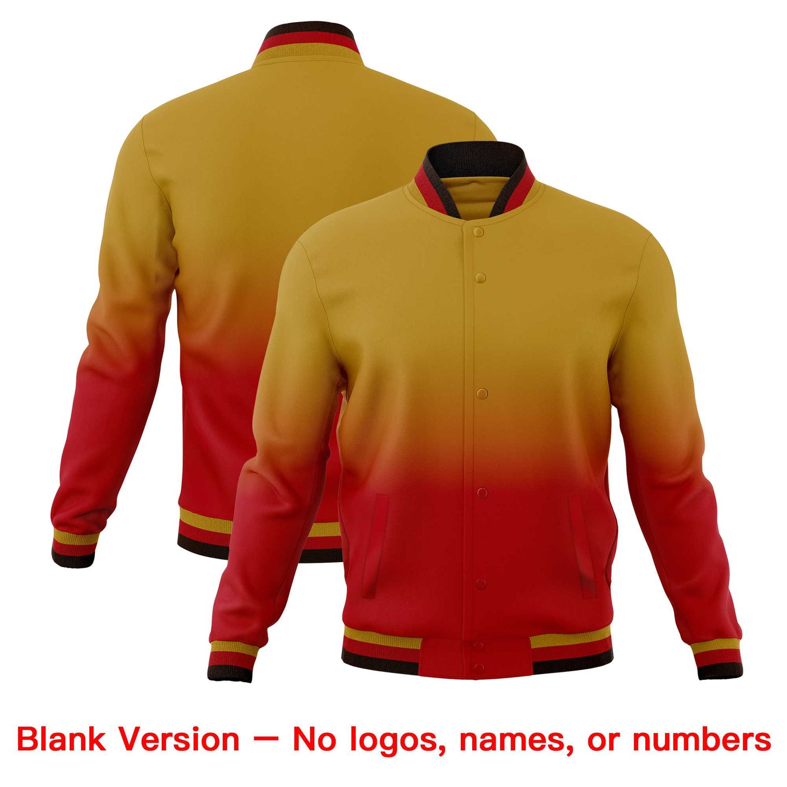 Custom Old Gold Red Full-Snap Varsity Personalization Gradient Fashion Letterman Jacket