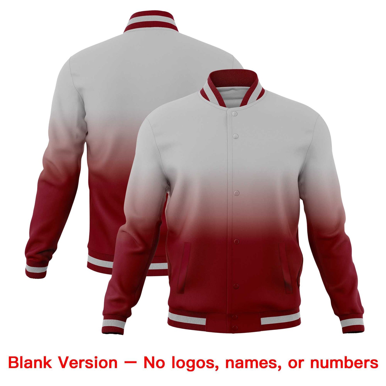 Custom Gray Crimson Full-Snap Varsity Personalization Gradient Fashion Letterman Jacket