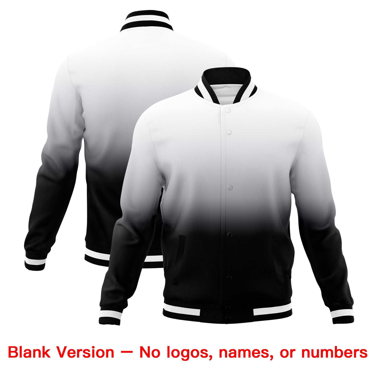 Custom Black White Full-Snap Varsity Personalization Gradient Fashion Letterman Jacket| KXKSHOP