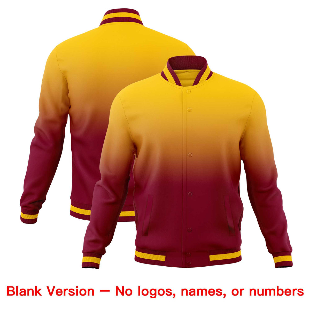Custom Yellow Crimson Full-Snap Varsity Personalization Gradient Fashion Letterman Jacket| KXKSHOP