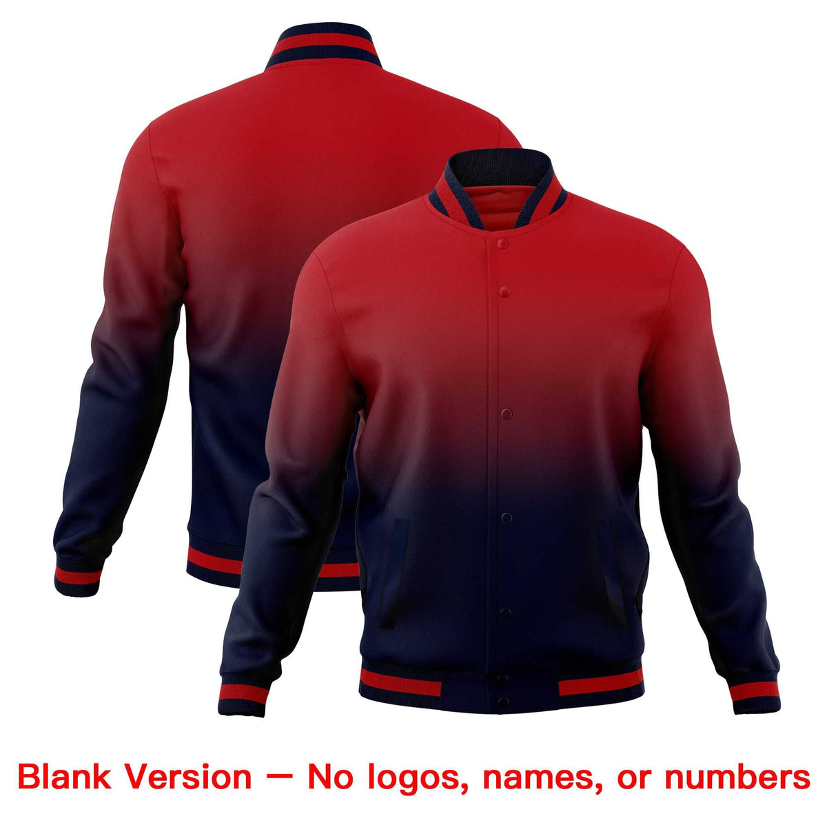 Custom Navy Red Full-Snap Varsity Personalization Gradient Fashion Letterman Jacket| KXKSHOP