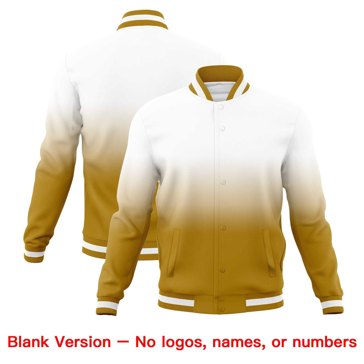 Custom White Old Gold Full-Snap Varsity Personalization Gradient Fashion Letterman Jacket| KXKSHOP