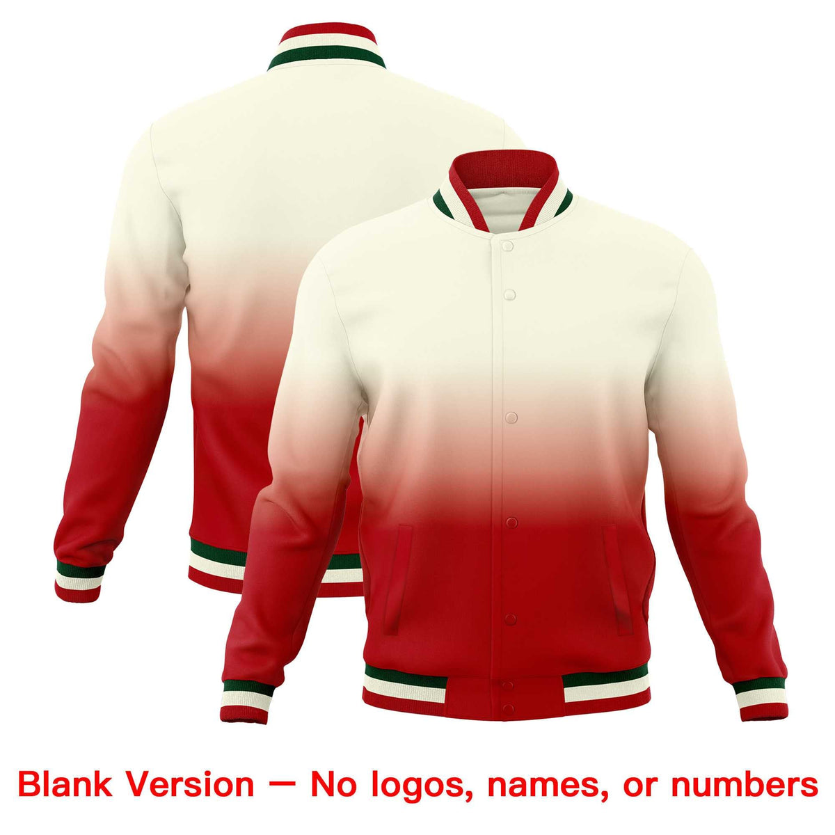 Custom Cream Red Full-Snap Varsity Personalization Gradient Fashion Letterman Jacket| KXKSHOP