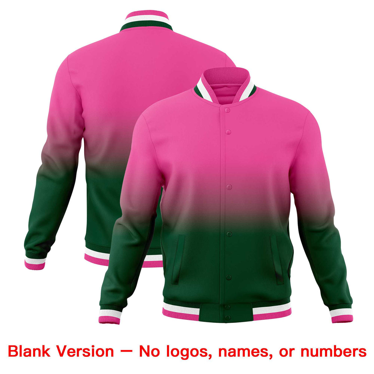 Custom Green Pink Full-Snap Varsity Personalization Gradient Fashion Letterman Jacket| KXKSHOP
