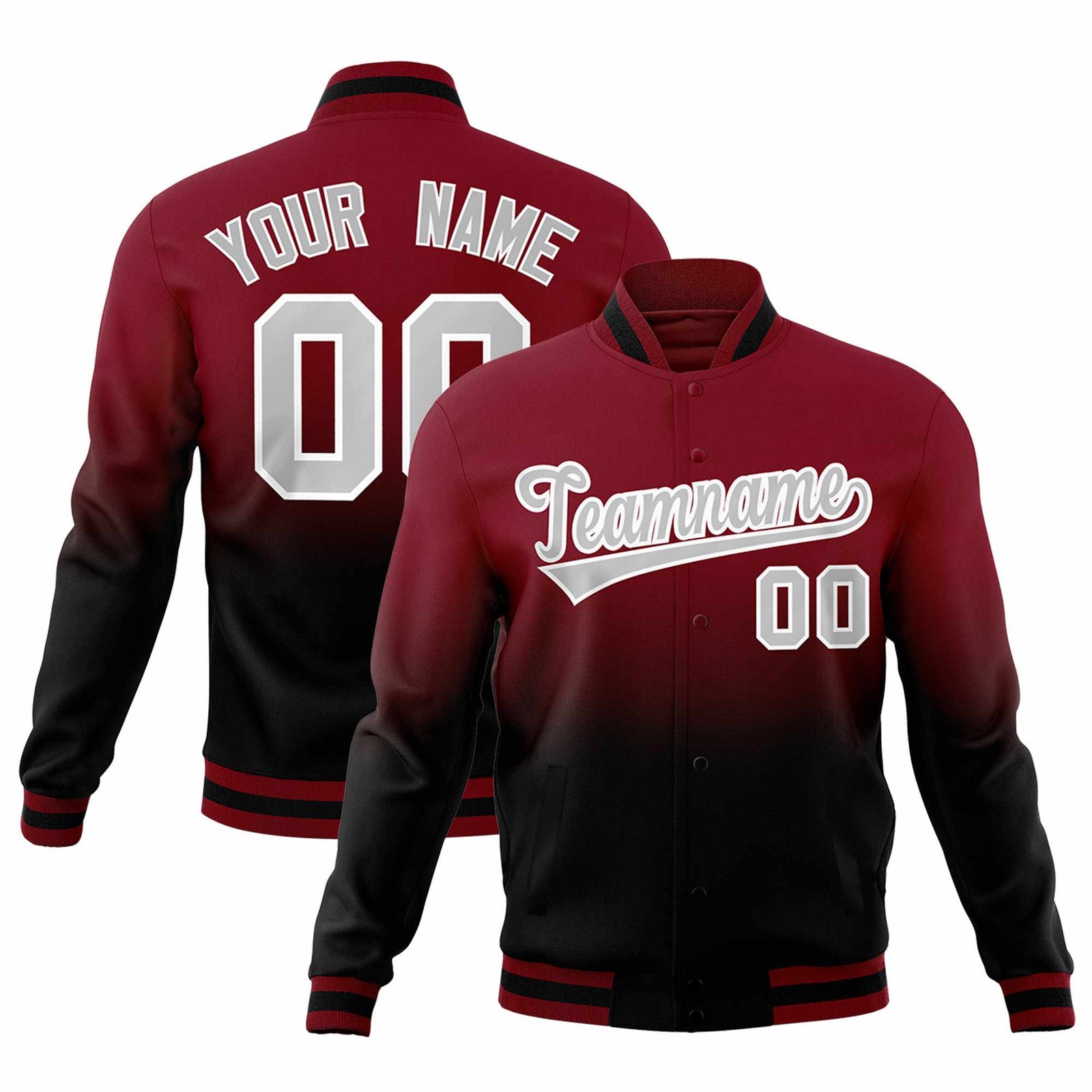 Custom Crimson Black Full-Snap Varsity Personalization Gradient Fashion Letterman Jacket| KXKSHOP