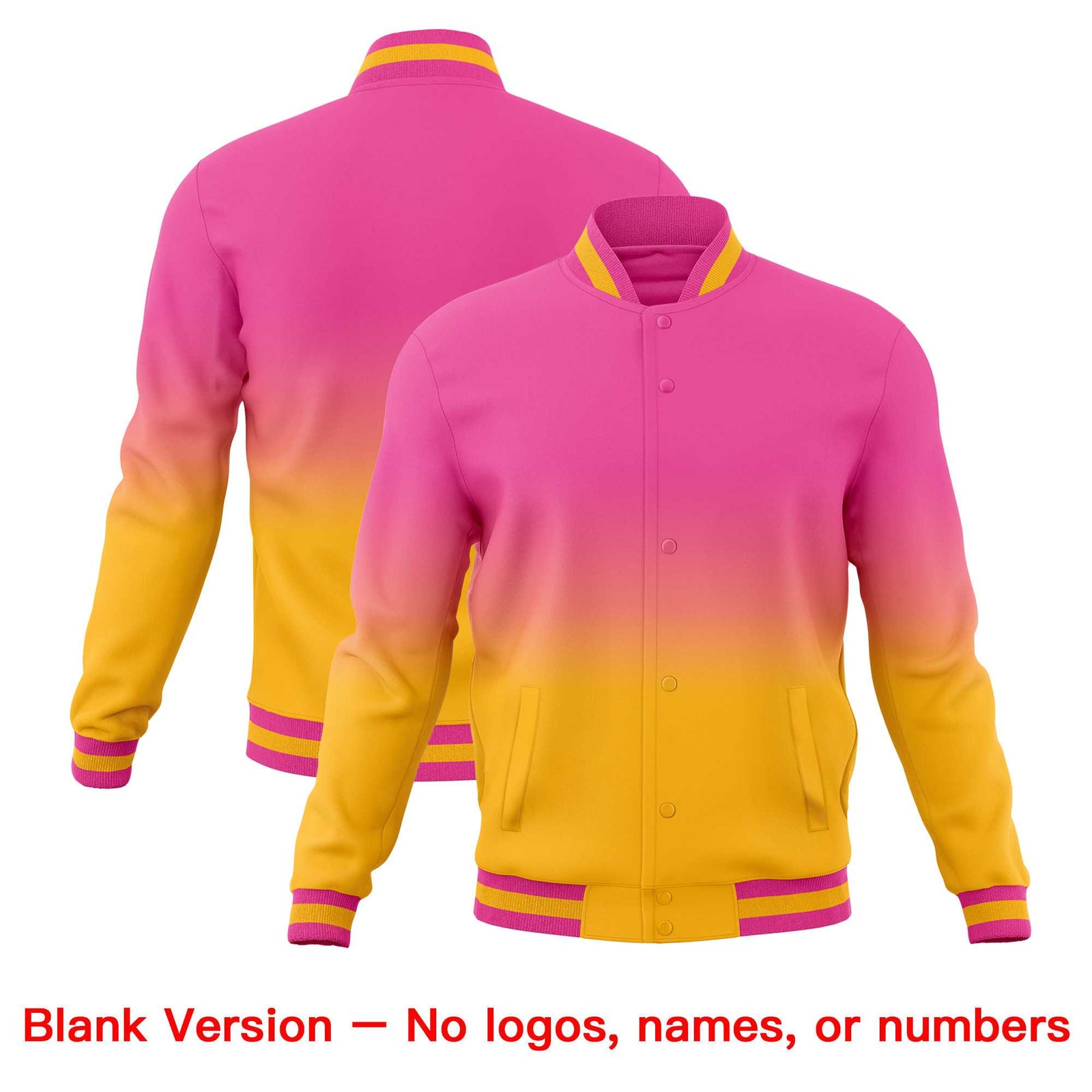 Custom Pink Gold Full-Snap Varsity Personalization Gradient Fashion Letterman Jacket| KXKSHOP