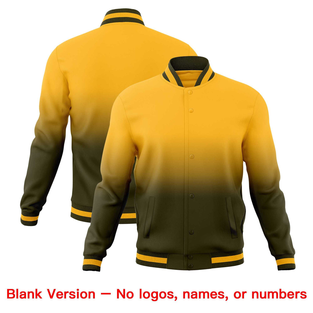 Custom Gold Olive Full-Snap Varsity Personalization Gradient Fashion Letterman Jacket| KXKSHOP